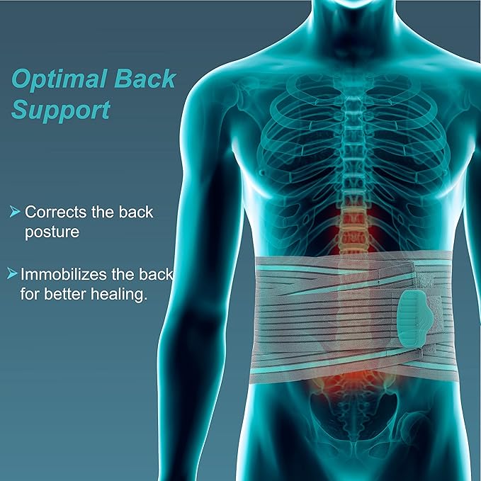 TYNOR Lumbar Support Belt Breathable Compression Lower Back Brace, Adjustable Waist Lumbar Support Brace for Men & Women, Herniated Disc, Sciatica, Back Pain & Heavy Lifting (Medium, Grey)