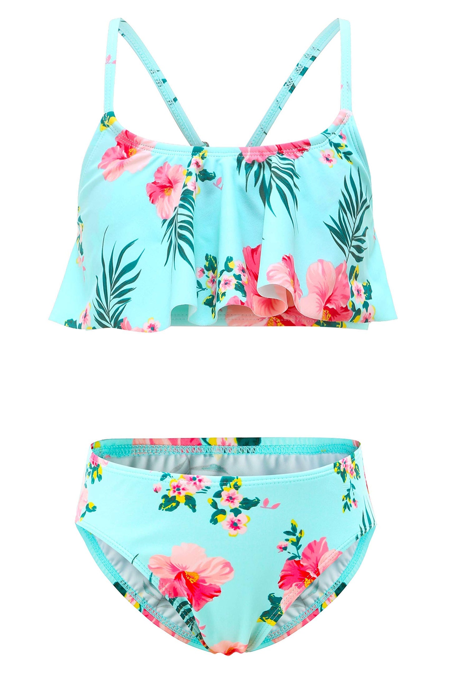 Moon Tree Big Girls Two Piece Swimsuits Blue Bikini Sets Adjustable Strap Bathing Suits Size 14
