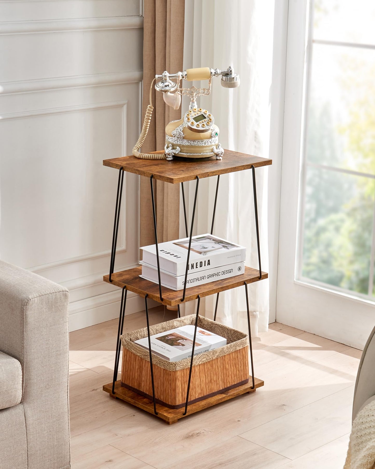 KJGKK Tall End Table, Small Side Table, 29 inch High Entryway Table, Bedside Table for Living Room, Bedroom and Office, Rustic Brown
