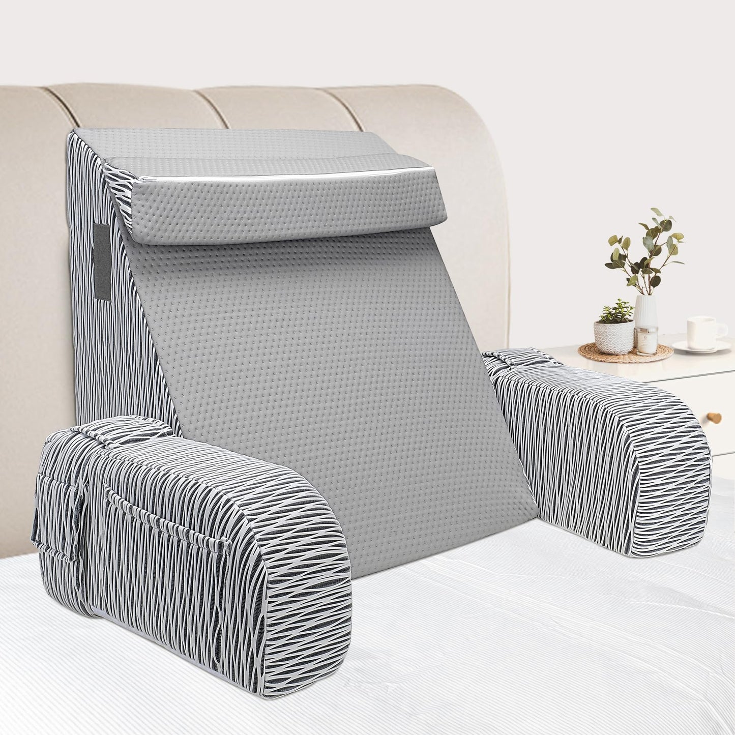 DREAMANIA Reading Pillow for Sitting in Bed Adult - Back Pillow for Bed Sitting up, Backrest Support Pillow for Lounging/Reading/Gaming/Resting/Watching TV, Bedrest, Stripe