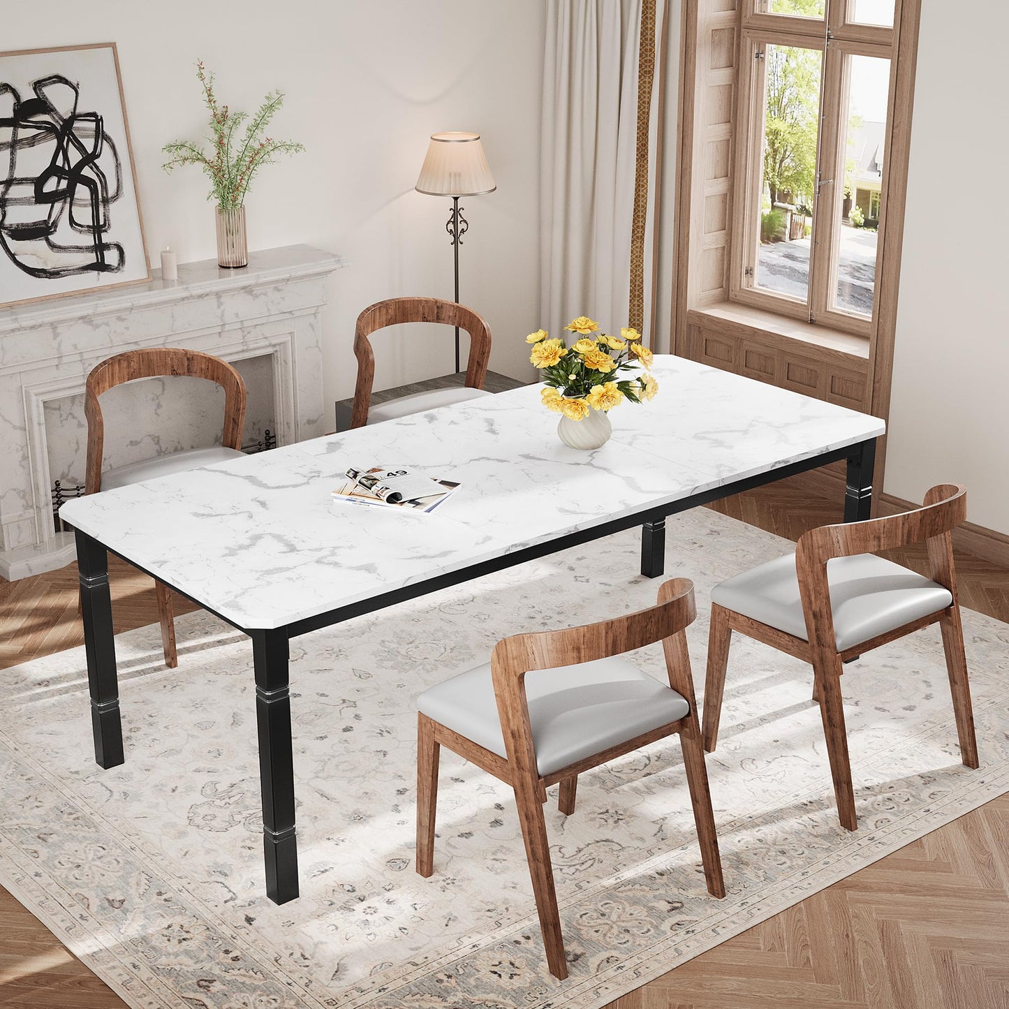 GAOMON Dining Table for 6-8 People - 78.7" Farmhouse Rustic Industrial Kitchen Table with Sturdy Metal Frame & Chamfered Corners, Wood Tabletop for Dining Room, Breakfast Nook, Small Space