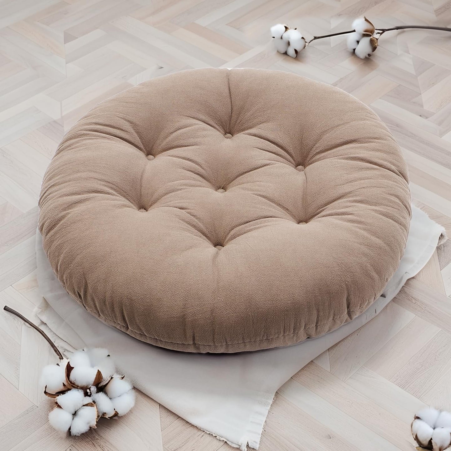 ZonLi Floor Pillows Round Large Seating for Adults,Tufted Accents Floor Cushions for Living Room Tatami, Grey, 22x22 Inch