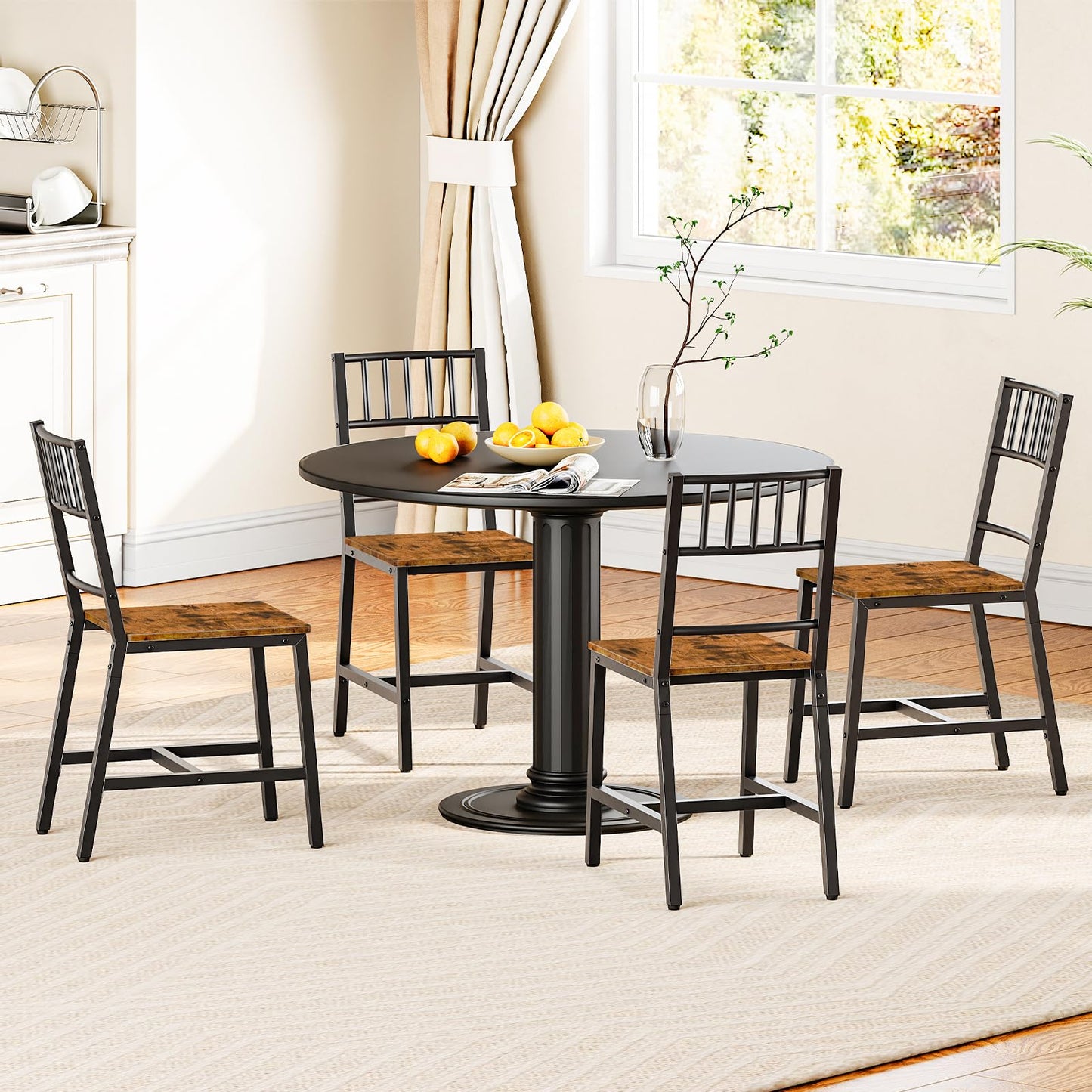 HOOBRO Kitchen Chairs Set of 2, Wooden Dining Room Chairs with Metal Frame, Dining Chairs with Back, Easy to Assemble, Farmhouse Dining Chairs for Kitchen, Living Room, Rustic Brown and Black BF39CD01