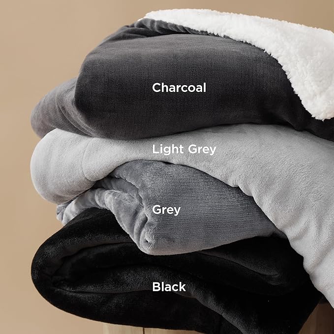 Bedsure Sherpa Fleece Blankets King Size for Bed - Thick and Warm, Soft Fuzzy Plush King Blanket for Winter, Grey, 108x90 Inches
