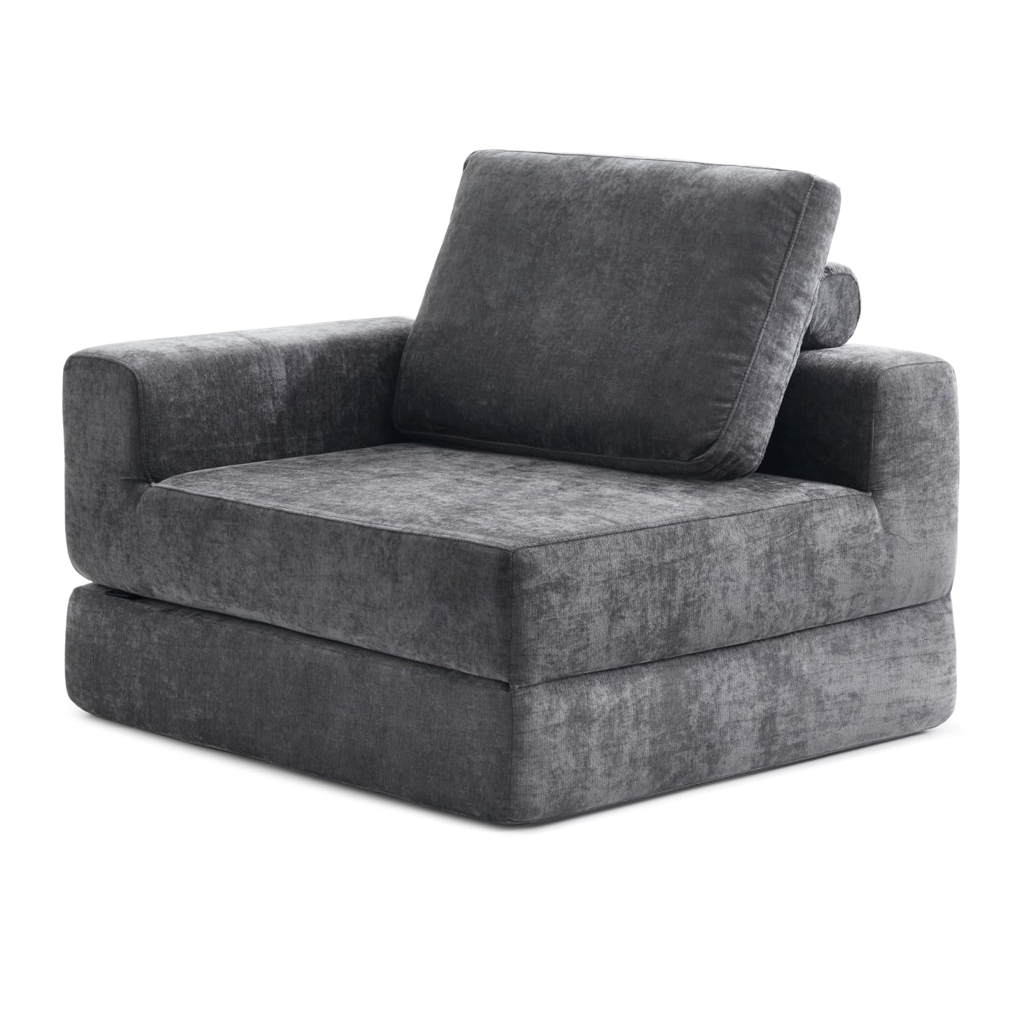 Jamdok 8 Inch Thick Upgraded Folding Mattress, L-Shaped Armrest Sleeper Chair Sofa, Floor Guest Bed, High Density Foam Couch,Gray (Right-Armrest)