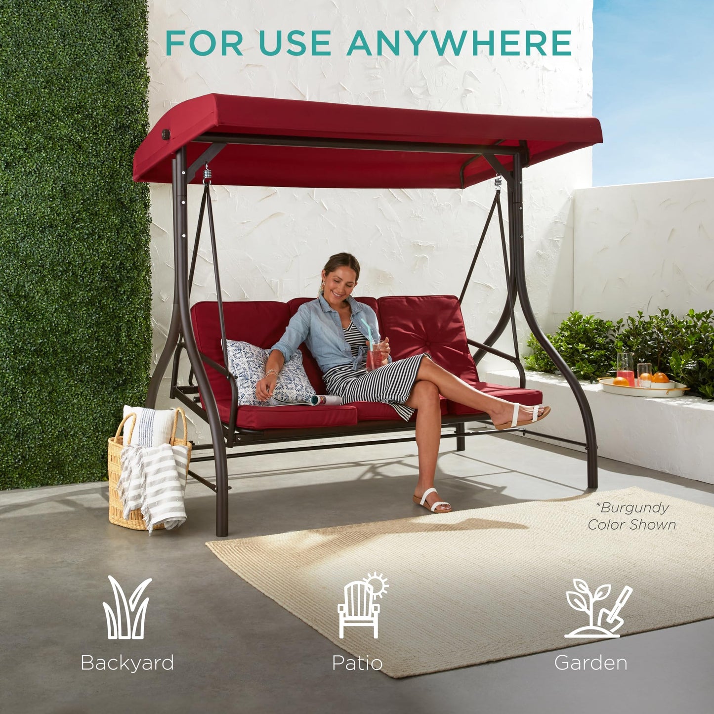 Best Choice Products 3-Seat Outdoor Large Converting Canopy Swing Glider, Patio Hammock Lounge Chair for Porch, Backyard w/Flatbed, Adjustable Shade, Removable Cushions - Gray