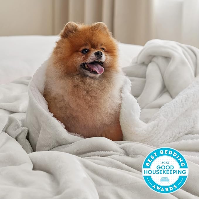 Bedsure Sherpa Fleece Blankets Queen Size for Bed - Thick and Warm, Soft Fuzzy Plush Queen Blanket for Winter, Linen, 90x90 Inches