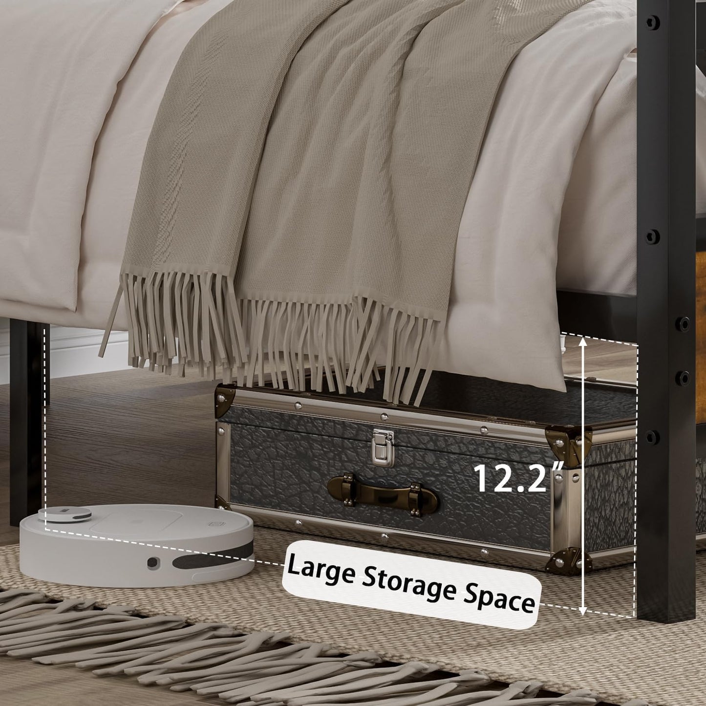 CHABUILDREARK King Size Bed Frame and 51.2" Tall Headboard, King Platform Bed Frame with Headboard, Heavy Duty Metal Slats Support, No Box Spring Needed, Noise-Free, Easy Assembly, Rustic Brown