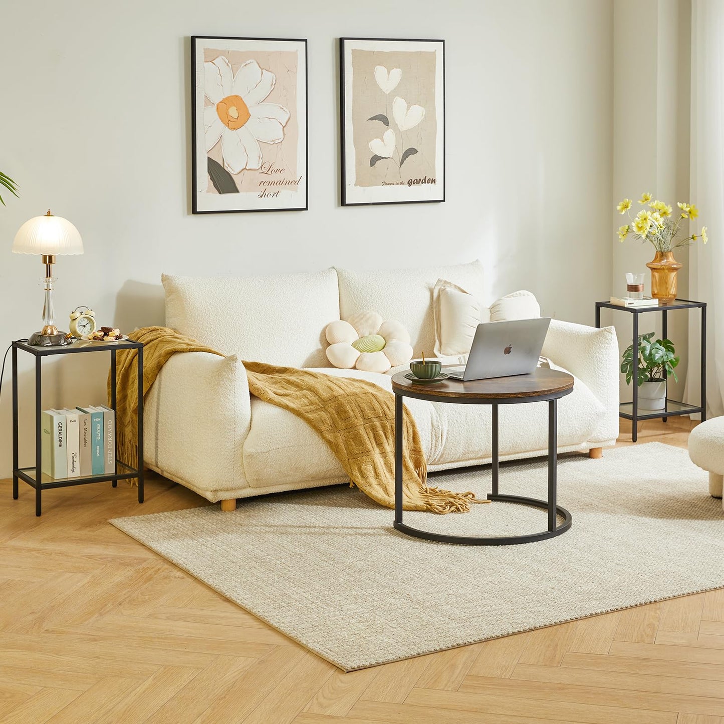 YMYNY Tempered Glass Side Table, 2 Tier End Table with Storage Shelves, Narrow Bedside Table, for Small Space in Living Room, Bedroom,Black, UHGD002B