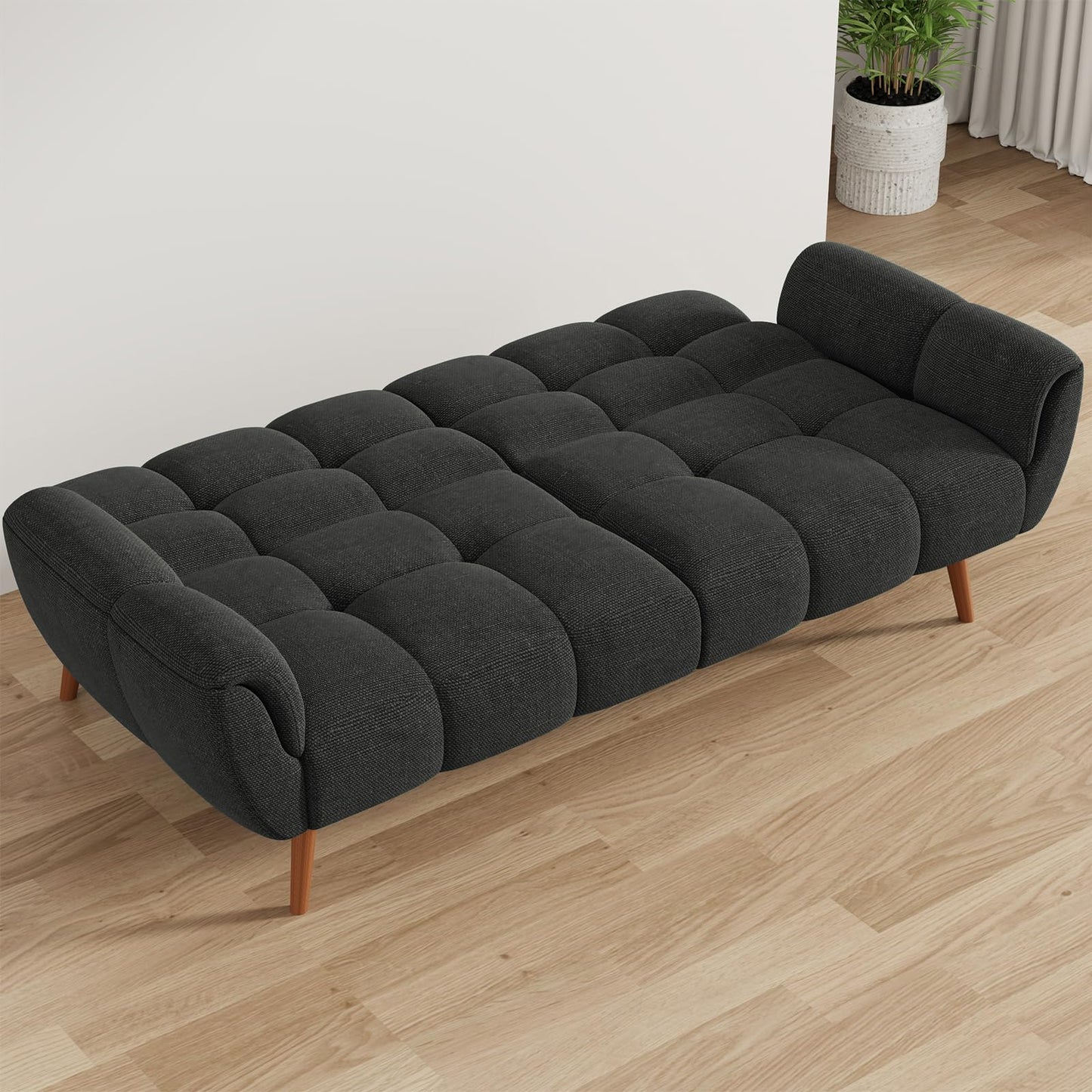 saows Futon Sofa Bed, Convertible 77" Modern Linen Futon Couch, Comfy Sleeper Sofa with Adjustable Backrests, Couch Bed for Small Spaces, Living Room, Bedroom, Apartment, Dark Gray