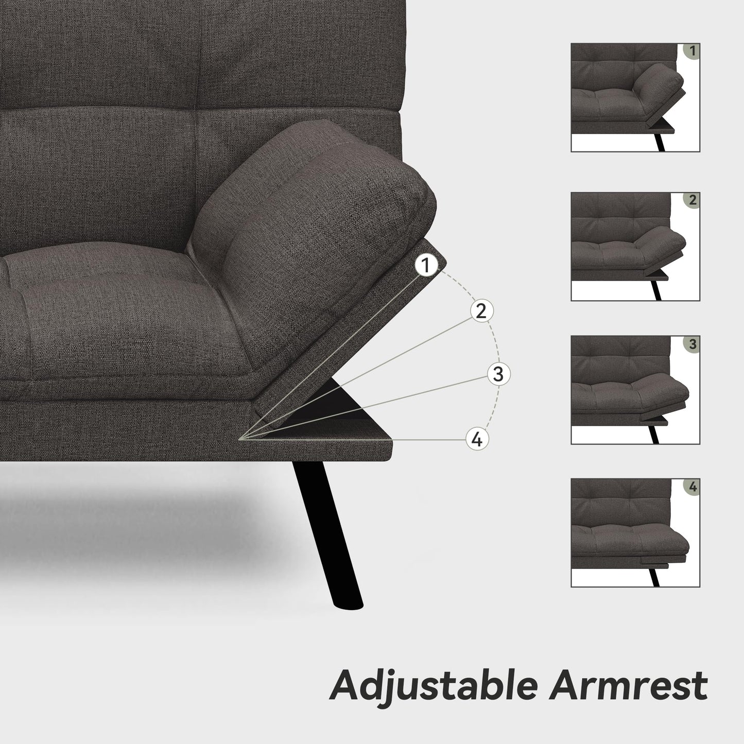 AMICLIBER Convertible Futon Sofa Bed,71" Memory Foam Futon Couch,Detachable Cushion,Adjustable Backrest & Armrest,Linen Modern Loveseat Sleeper Recliner for Living Room,Office,Apartment,Classic Grey