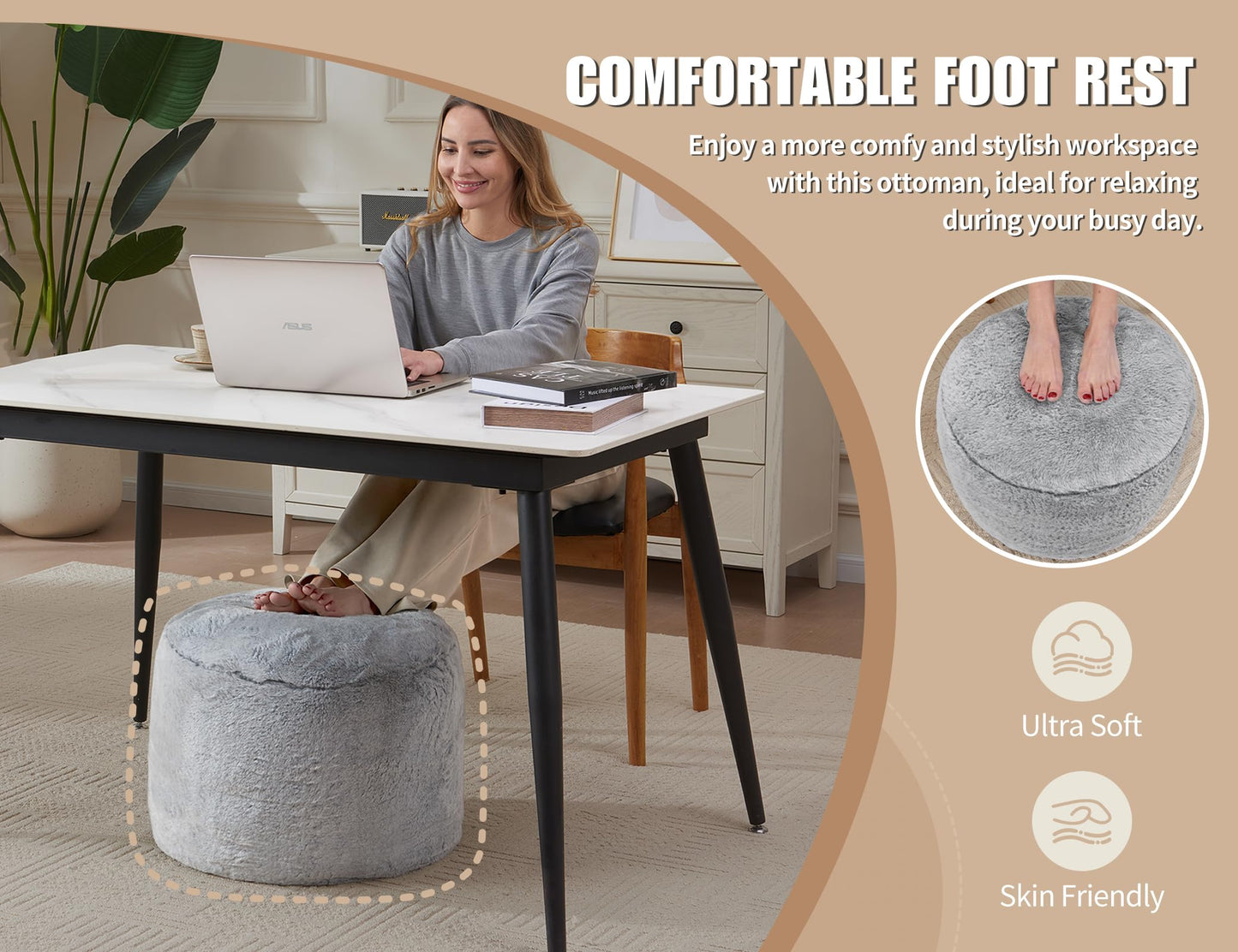 Round Ottoman Foot Rest for Couch 20"x15" Foot Stool Ottoman Pouf with Foam Chunk Filling Small Ottomans Foot Stools Poufs for Living Room Dark Grey Poof Hassocks and Ottomans Soft Foot Rest for Chair