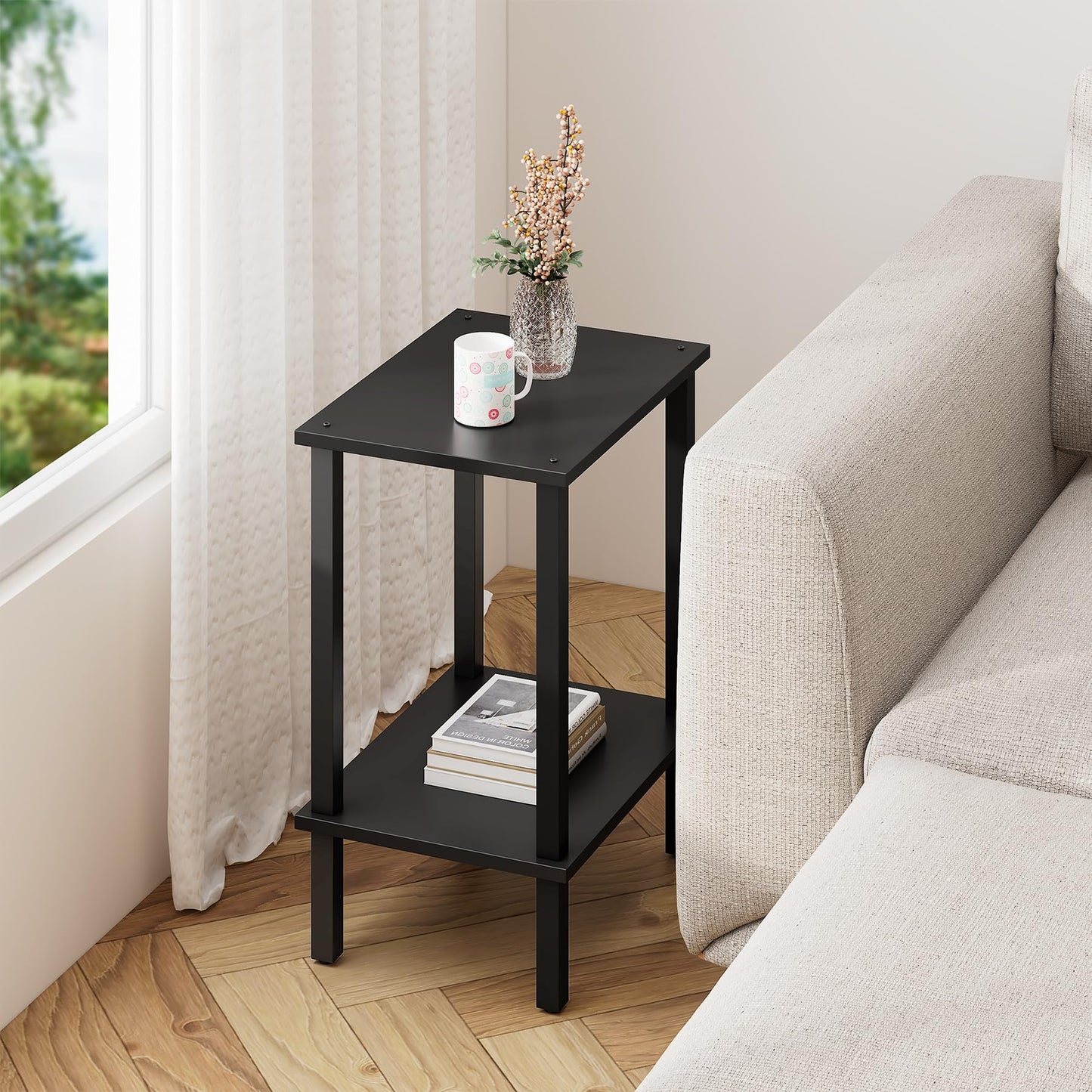 TUTOTAK End Table, Set of 2, Side Table, Nightstand, 2-Tier Storage Shelf, Sofa Table for Small Space, Living Room, Bed Room TB01BK035