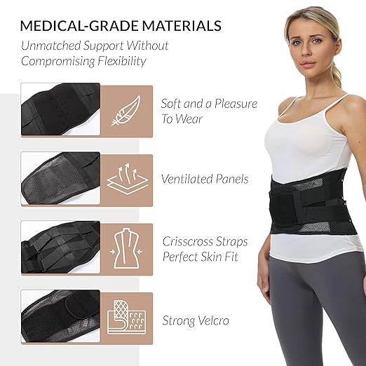 NeoTech Care Adjustable Double Pull Lumbar Brace/Lower Back Belt (Black, Size XXL)
