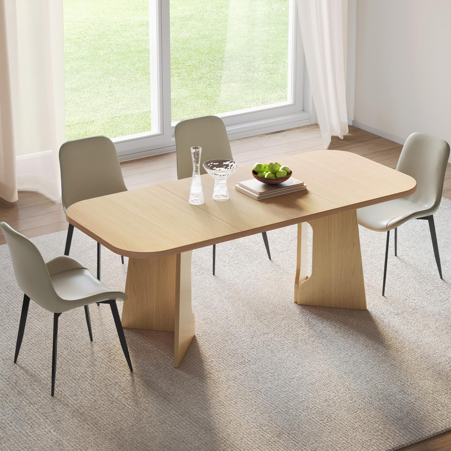 GraceNook 70.86" Dining Table for 4/6/8, Rounded-Corner Rectangular Kitchen Table, Dining Room Table for Kitchen, Dining Room, Home Office
