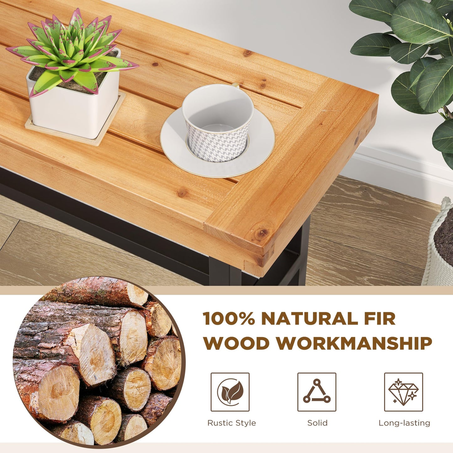 AVAWING Outdoor Wood Benches Set of 2, Patio Wooden Picnic Bench Waterproof, Backless Long Garden Park Chair for Porch, Balcony and Deck, Natural
