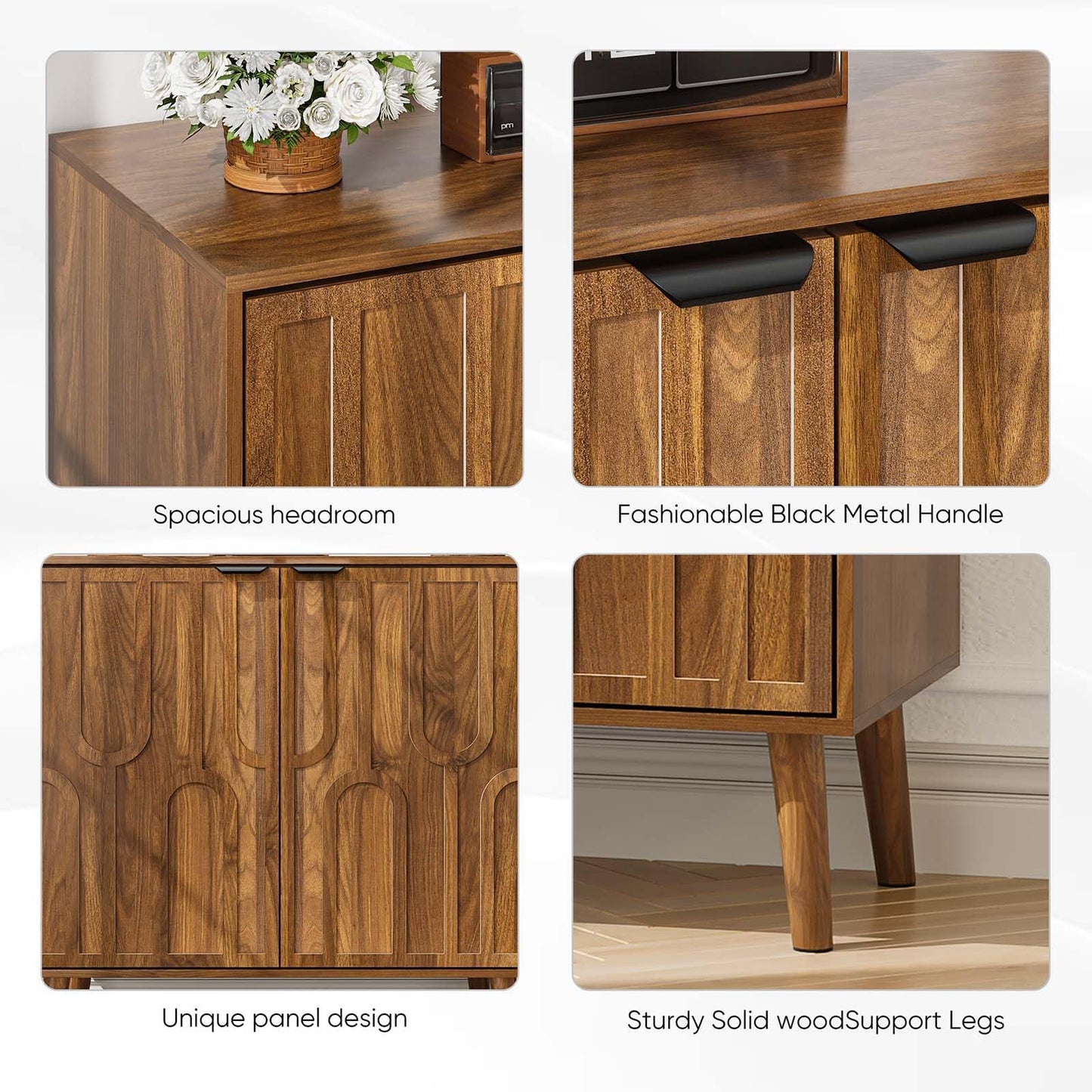 YMW Sideboard Buffet Cabinet, Mid Century Modern Storage Cabinet with Paper Clip Design Doors and Adjustable Shelves, Boho Style Wooden Buffet Cabinets for Hallway, Entry, Living Room, Walnut