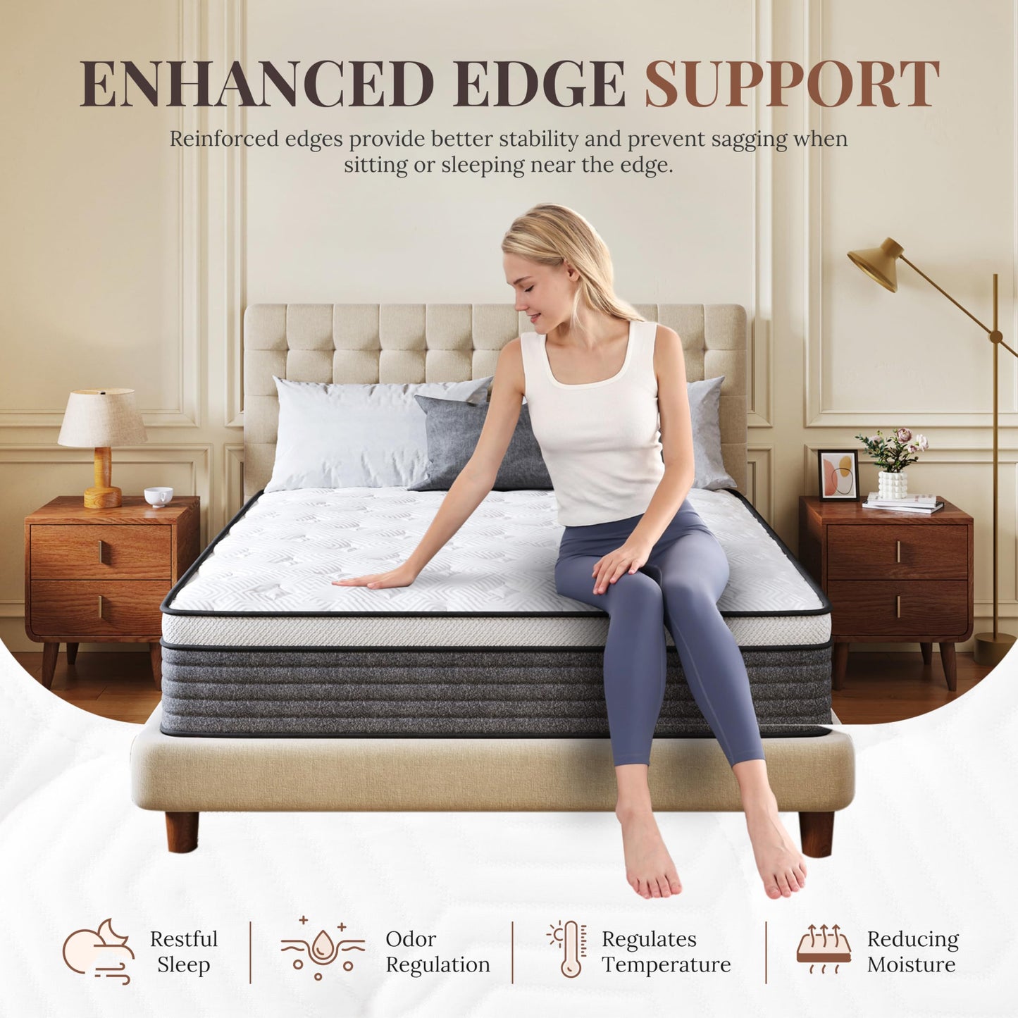 Queen Mattress, 12 Inch Queen Size Hybrid Mattresses in a Box , Medium Feel Foam and Individual Pocket Springs, Fiberglass Free Bed Mattress, Extra Edge Support, Pressure Relief, CertiPUR-US