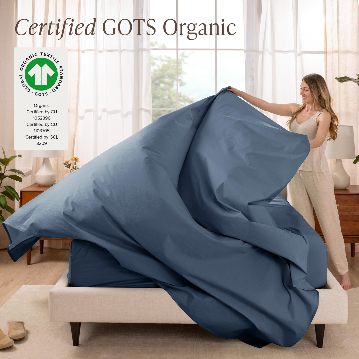 Bare Home 100% Organic Cotton Split King Sheet Set - Crisp Percale Weave - Lightweight & Breathable - Bedding Sheets & Pillowcases (Split King, Bering Sea)