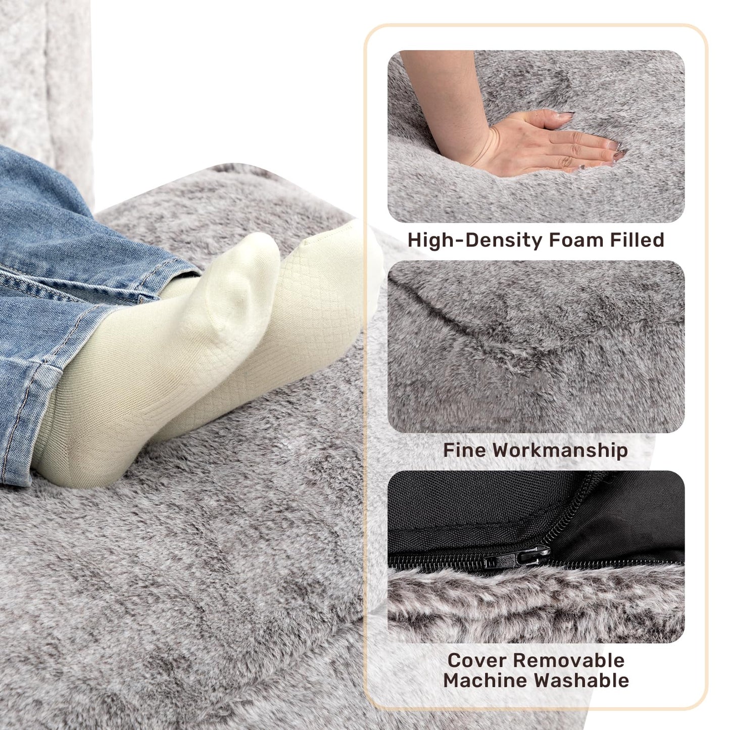 HollyHOME 15"(H) Bean Bag Ottoman Pouf, 6.6LB Memory Foam Filled Footstool for Sofa, Accent Stuffed Footrest Stool with Washable Cover, Single Footrest Stool for Living Room, Bedroom, Coffee