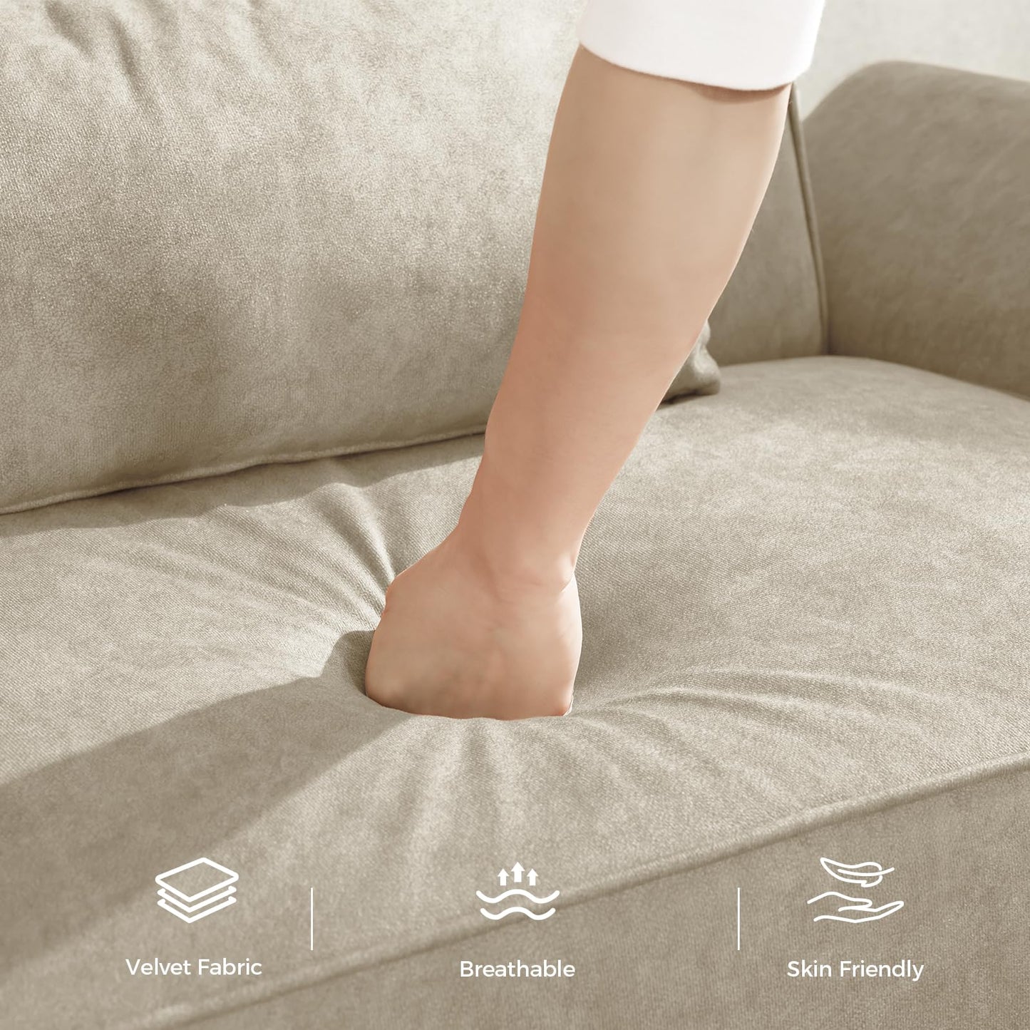 COPIAE 89” Futon Sofa Bed, Velvet Fabric Comfy Futon Couch Bed with 2 Square Pillows, Convertible Sleeper Sofa with Adjustable Backrest& Armrests, Modern Loveseat Sleeper for Living Room, Beige