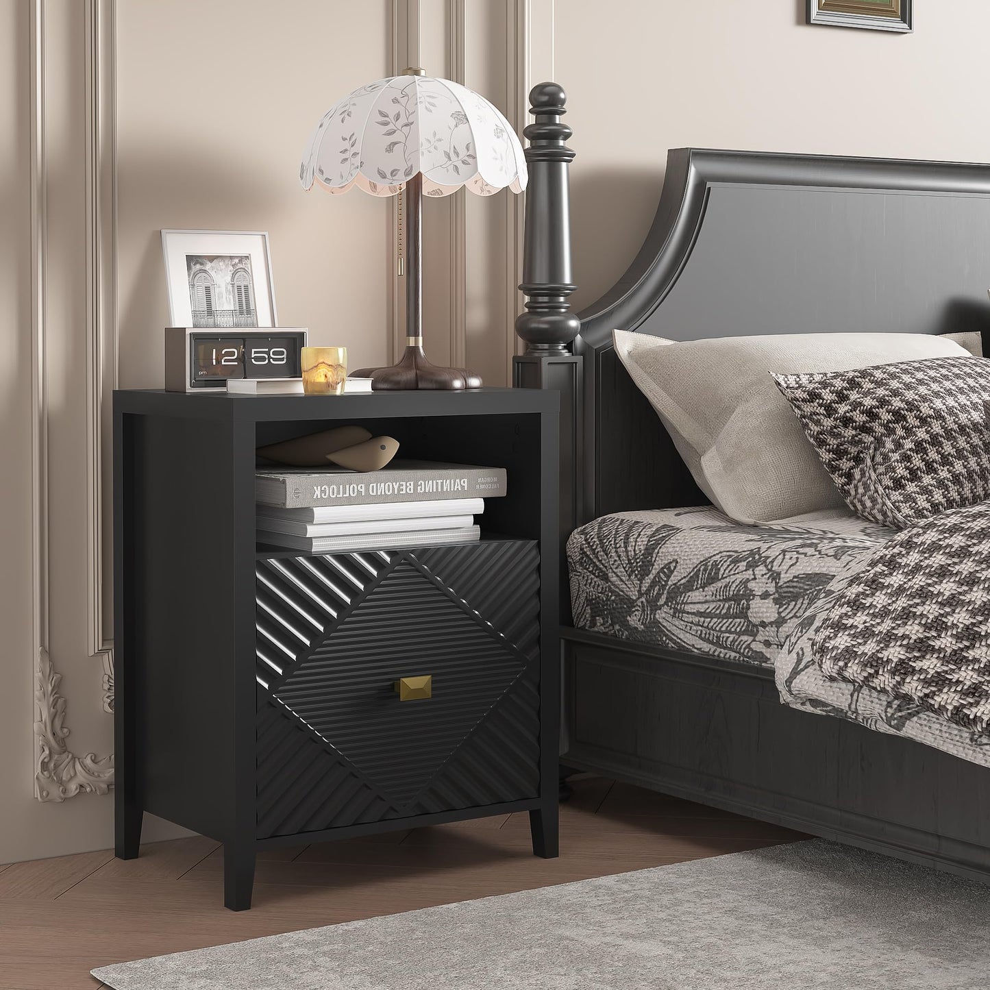 Modern Nightstands with Charging Station, Set of 2, 19.68" Bedside Tables with Drawer and Open Shelf, End Tables with USB Ports and Outlets for Bedroom