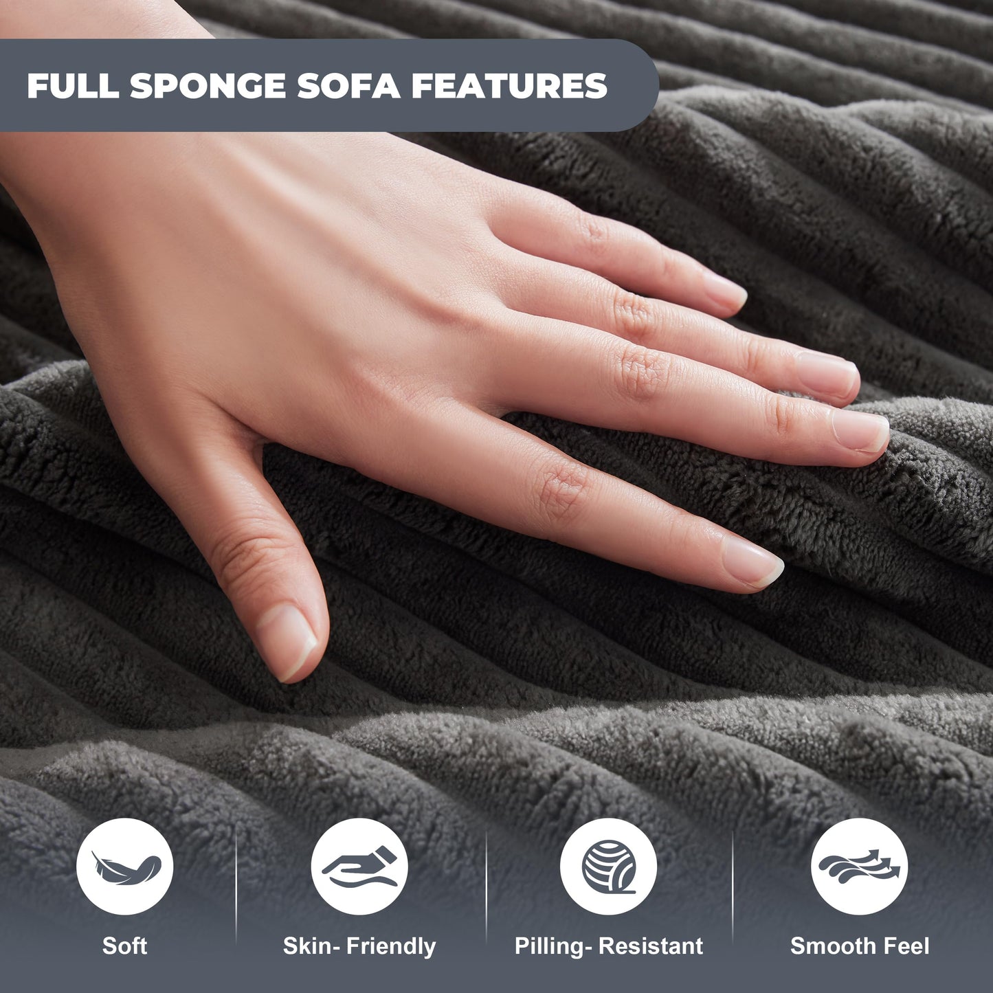 Mangodan Cloud Sectional Couch, Boneless Sofa for Living Room, Modular Sectional Sofa with Deep Seat, Fluffy Comfy Couch with L-Shaped Chaise, No Assembly Required, Dark Grey
