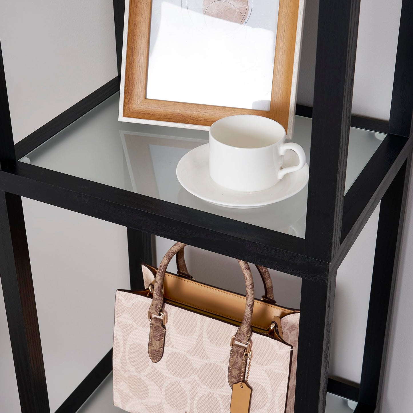 FENLO LED Glass Display Cabinet – Dimmable Lighted Furniture for Bedroom, Living Room, or Office – Glass Curio Cabinet Shelf Lamp with App + Remote Control + Adjustable Lighting Fantasy Lite