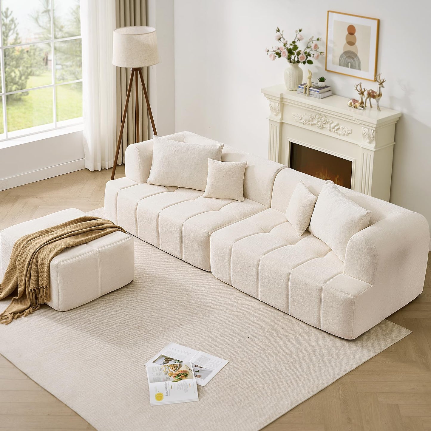 ONBRILL 97” Modular Sectional Sofa with Deep Seat, Cloud Sectional Couch with L-Shape Chaise,Chenille Upholstered Couches for Living Room Bedroom Apartments,No Assembly Required