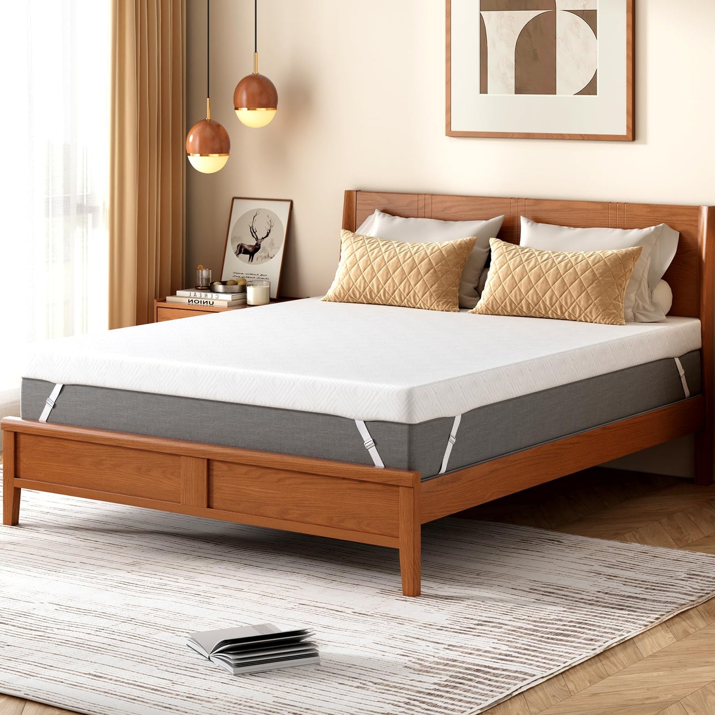 BedsPick Queen Mattress Topper, 3 Inch Gel Memory Foam Mattress Topper - Soft Bamboo Cover, Pressure Relief, CertiPUR-US Certified