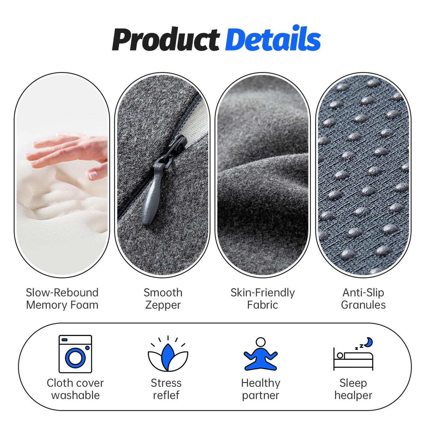 Back Pillow Wedge,bed pillow rest for bed sitting up adult memory foam Pillow, Leg Pain Relief Acid Reflux, Back Support Reading Pillow Adult For use on beds and sofas Sleeping, Anti Snoring