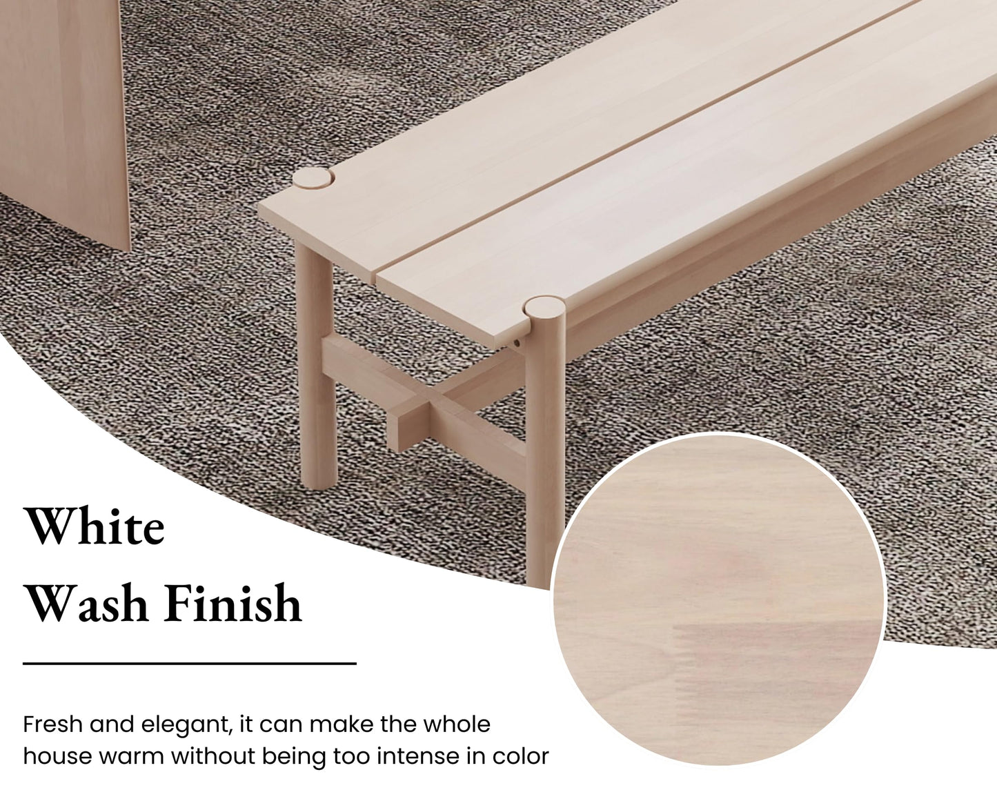 EALSON Solid Wood Bench Modern Farmhouse Entryway Bench 55” Long Dining Benches Seat End of Bed Benches for Bedroom, Kitchen, Hallway, Living Room, White Wash