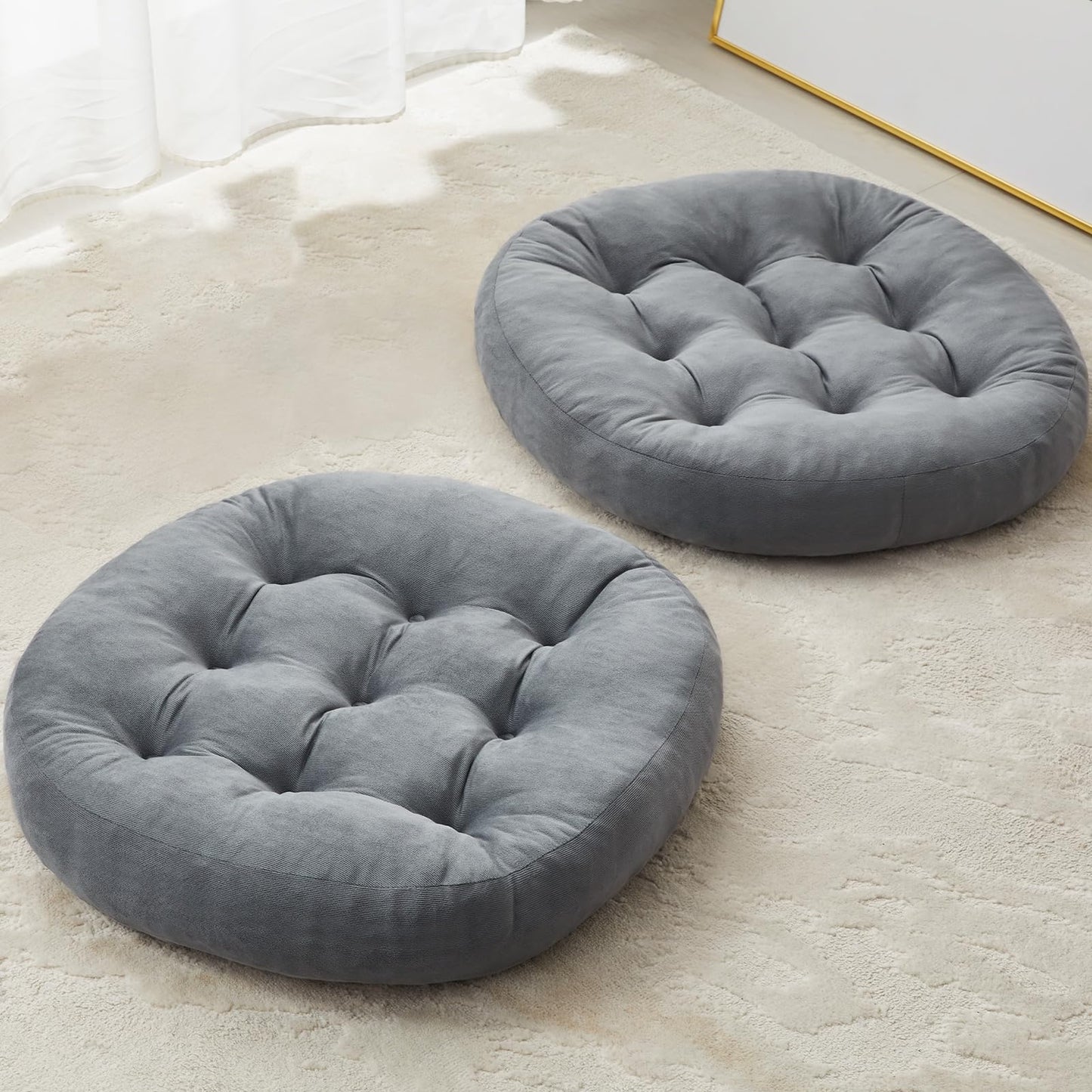 SM-XLHN Meditation Floor Pillow for Adults, 2-Pack Round Yoga Tufted Floor Cushions for Sitting, Dark Grey, 22 x 22 x 4 in