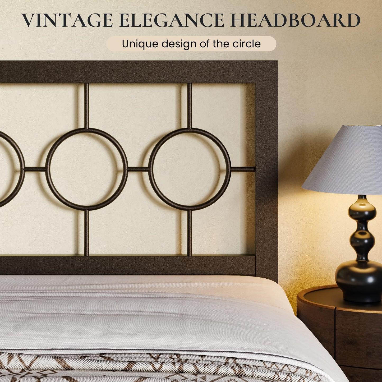 SHA CERLIN Full Size Metal Bed Frame with Vintage Circular Design Headboard and Footboard,No Box Spring Required,Easy Assembly,Noise-Free,Brown