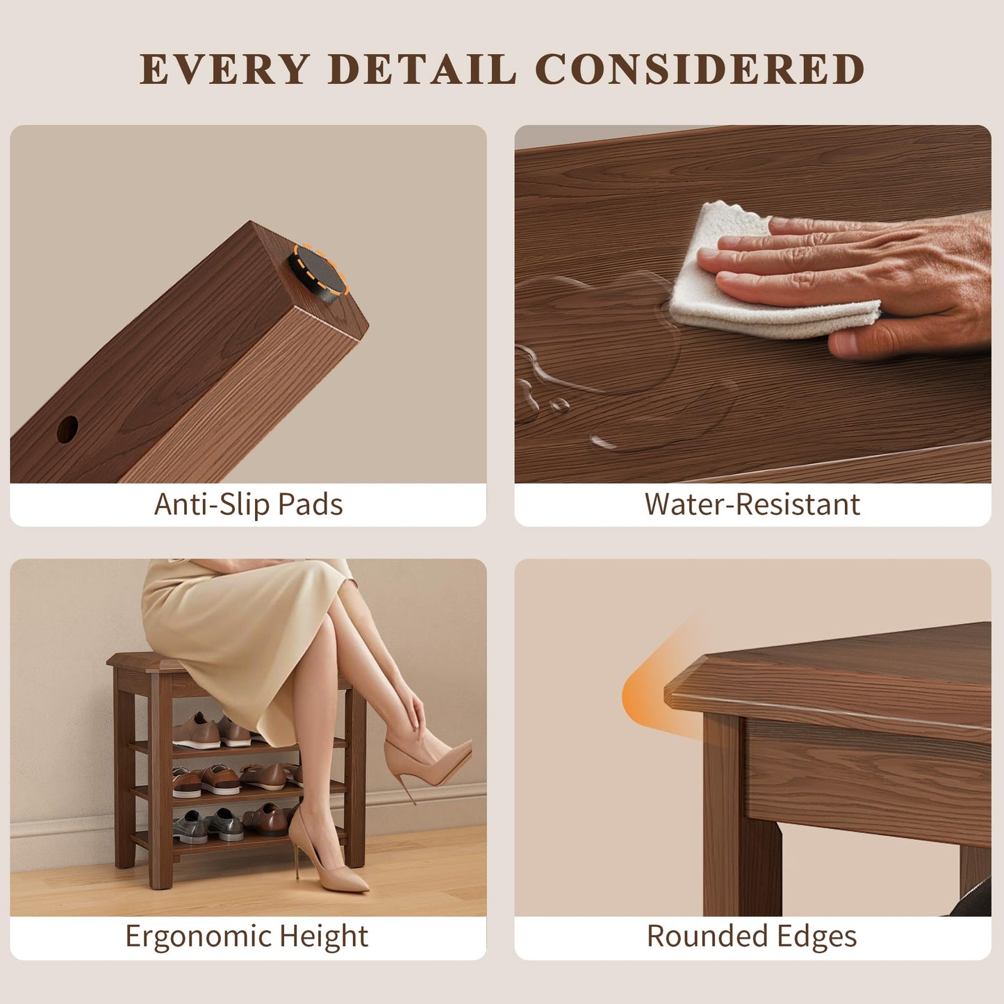 IUNVR Shoe Rack for Front Door Entrance, Solid Wood Shoe Bench for Closet, Holds Up to 550lbs, Shoe Rack Bench for Entryway, Mudroom, Hallway