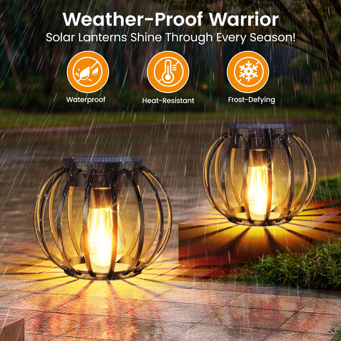 AOUNQ Solar Lanterns Outdoor Waterproof 4 Pack, Upgraded Metal Hanging Solar Lights for Outside with Auto On/Off & Hook - Brighter Hanging Outdoor Lanterns Decorative Lighting for Garden Patio Yard