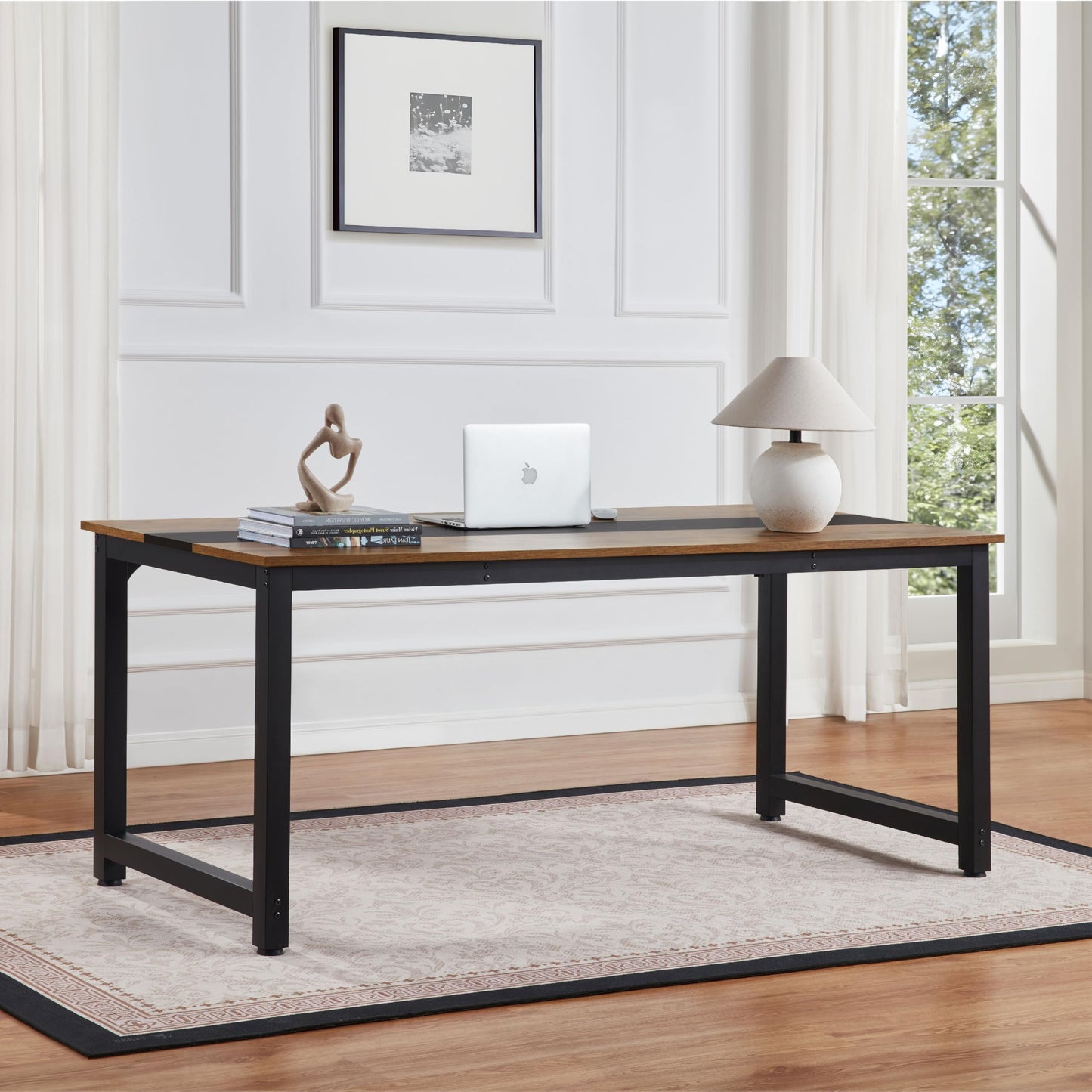 FitStand Large Office Computer Desk with Thicken Frame, 71 inch Modern Simple Workstation Business Furniture for Home Office, Rustic/Black