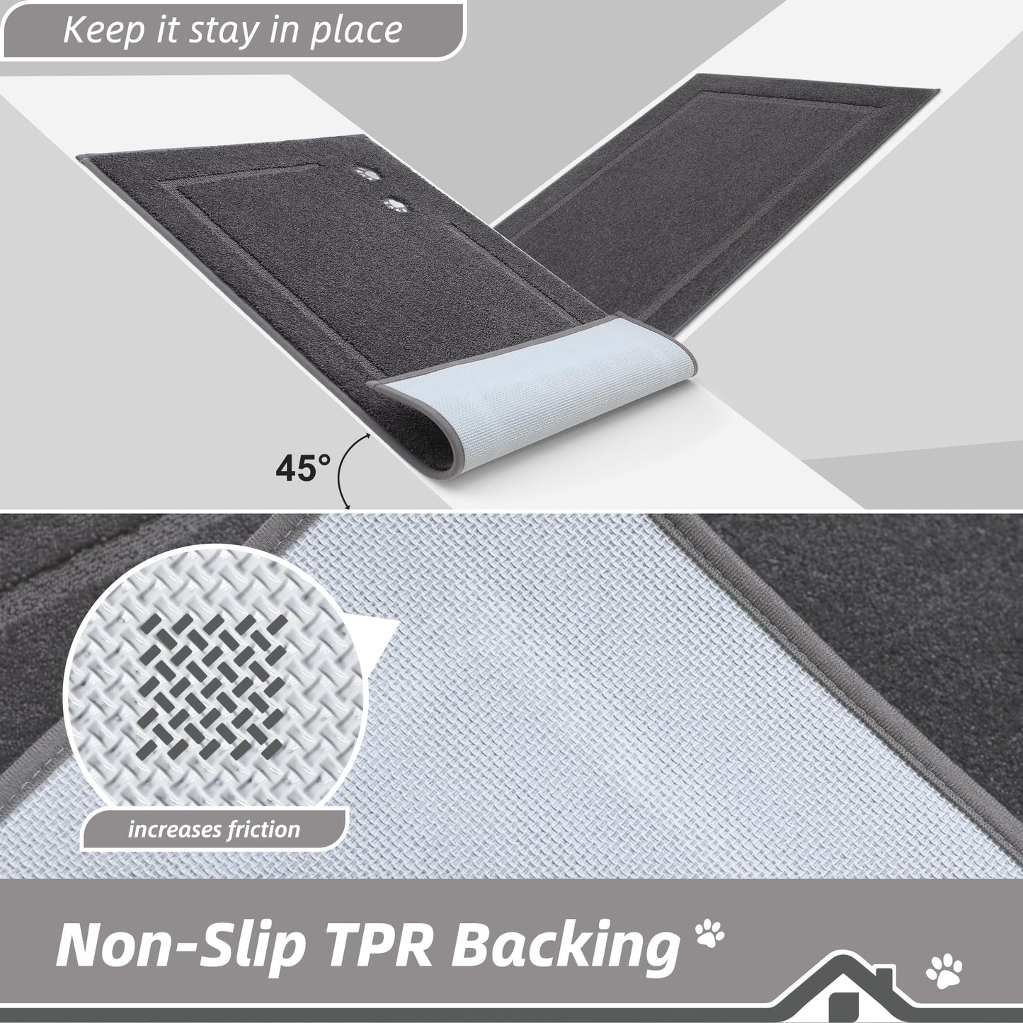 BEQHAUSE Dog Door Mat for Muddy Paws 20"x32" Dirt Trapper Absorbent Doormat Non Slip Entryway Rugs Washable Stain Resistant Welcome Floor Mat Soft Low-Profile for Front Back Door, Dark Grey