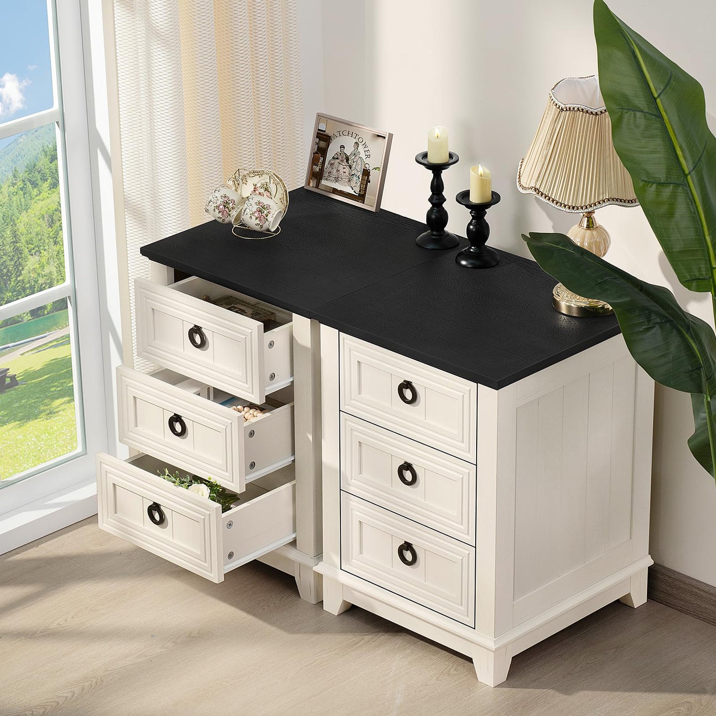 Joaxswe Farmhouse Night Stand Set of 2, 18" End Table with 3 Drawer Metal Handle, Dresser for Bedroom, Sofa Bed Side Table Chest of Drawers,Wood Nightstand Cabinet for Organizer, Living Room-White