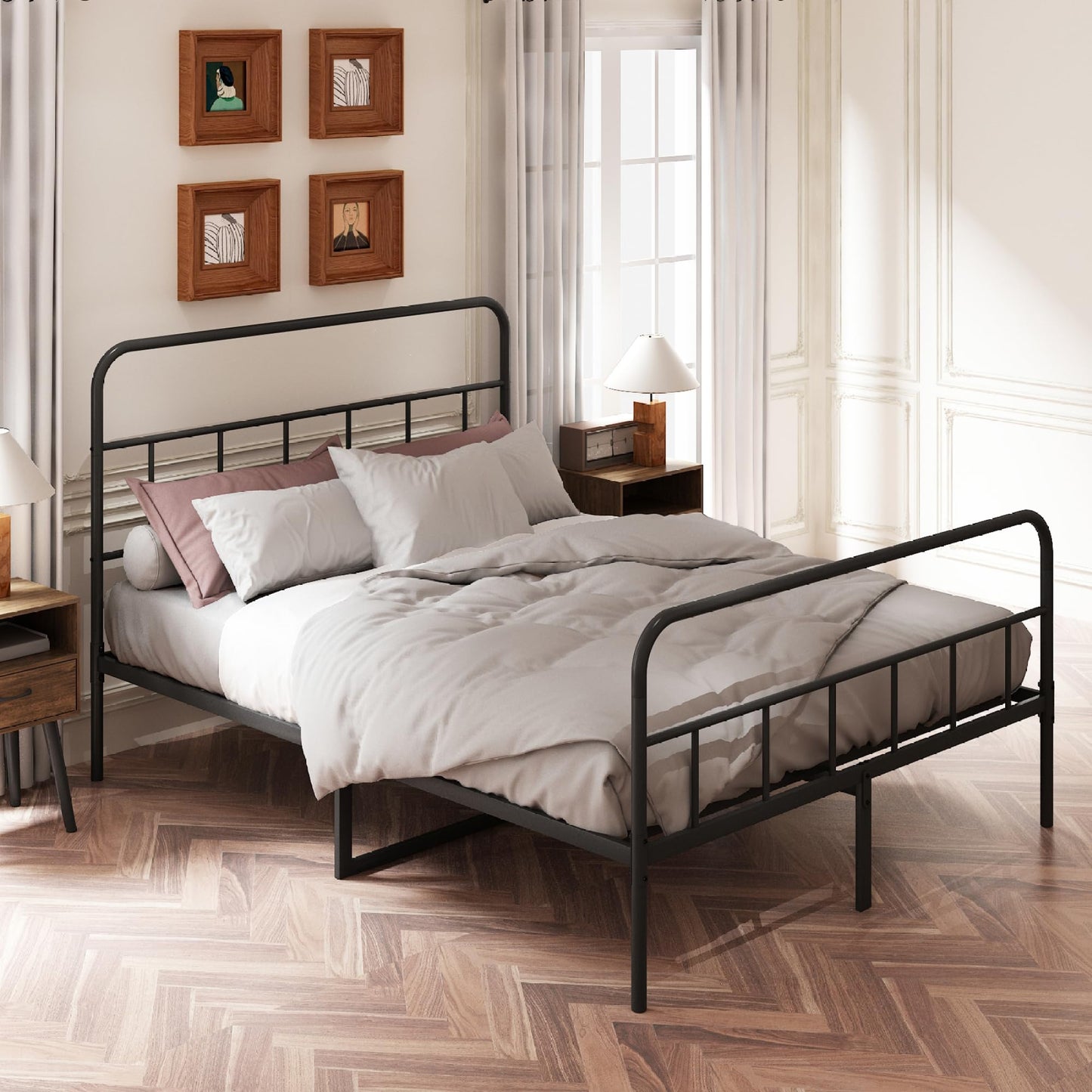 YuanDesign Metal Platform Bed Frame with Headboard, Sturdy Metal Frame, No Box Spring Needed(Queen)