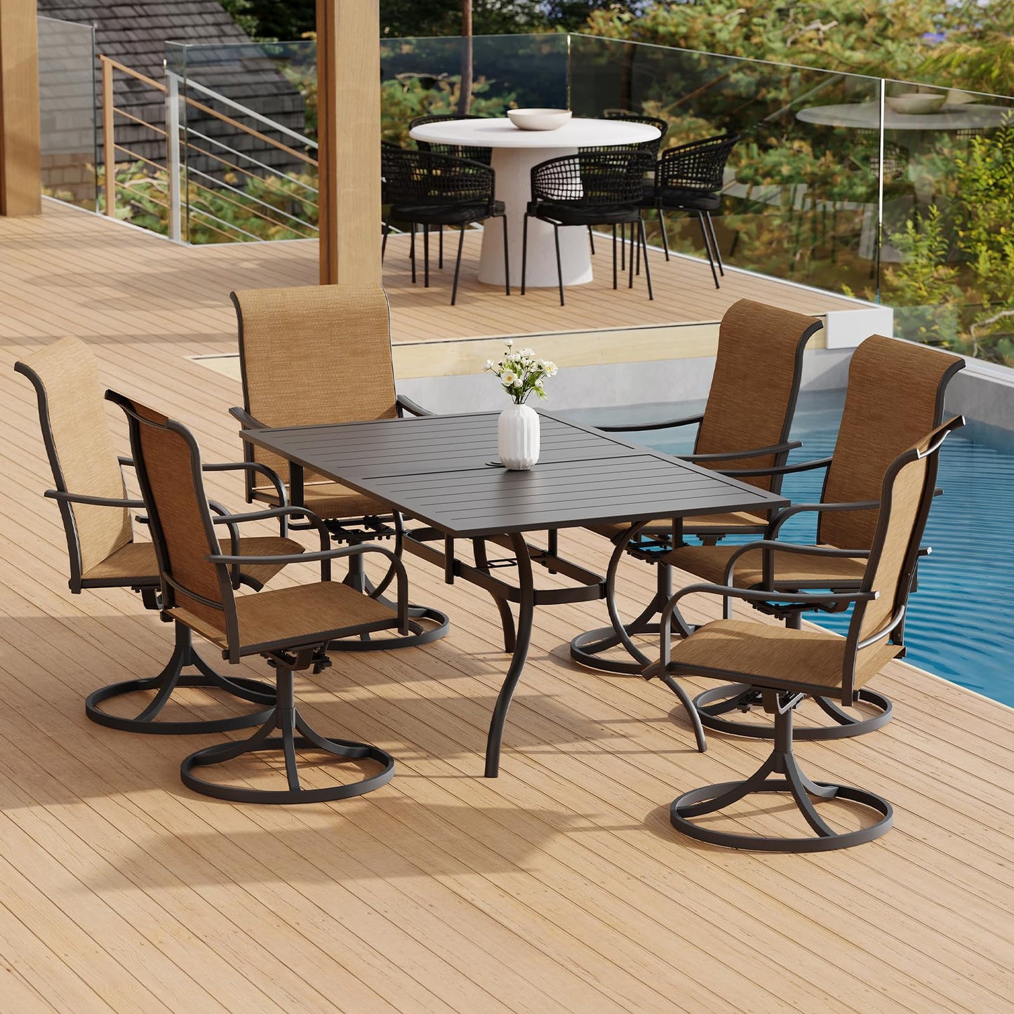 Anmutig Patio Swivel Dining Chairs Set of 2, Outdoor Swivel Chairs High Back with All Weather Textilene Metal Rocking Frame for Lawn Garden Backyard