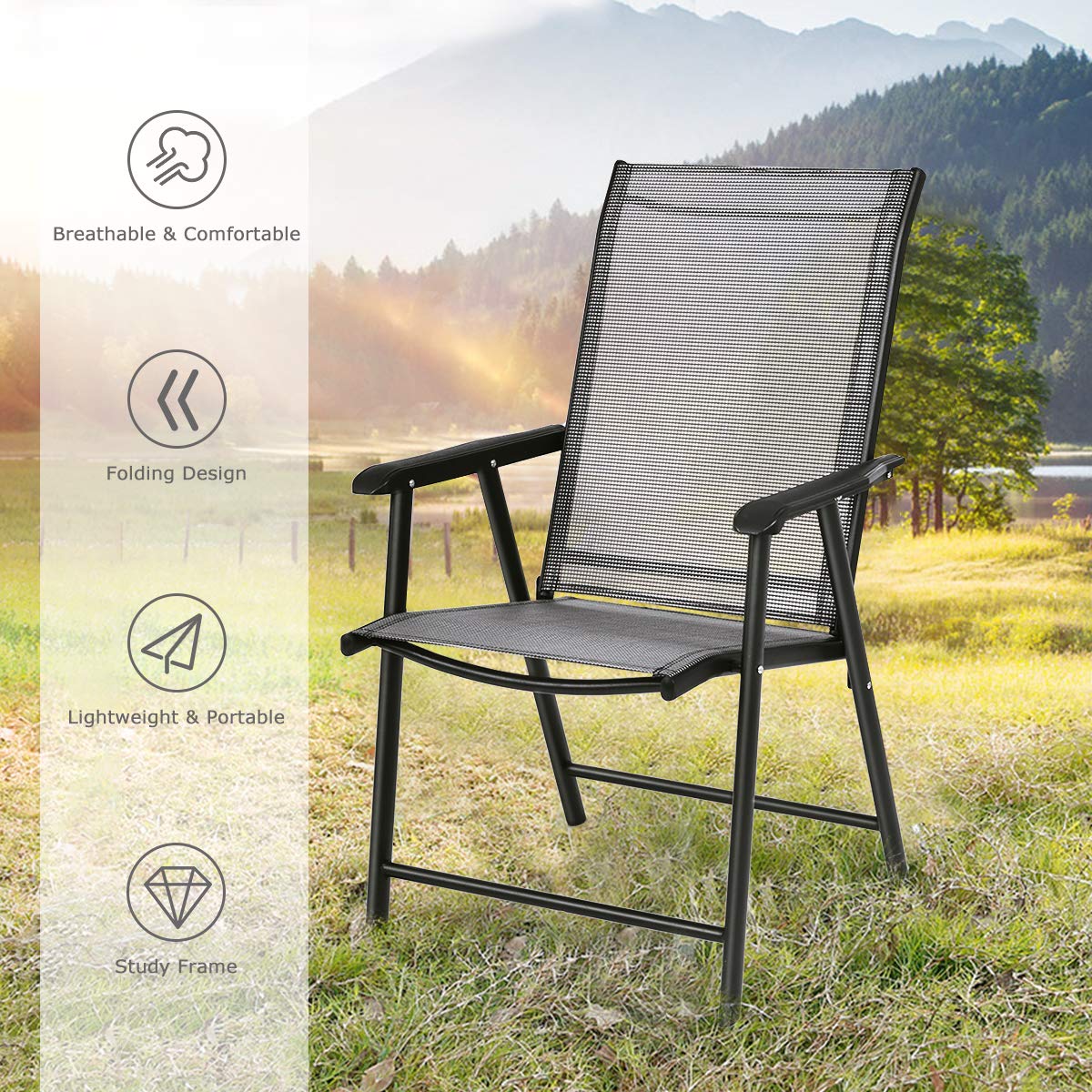 S AFSTAR Folding Chairs for Outside, Outdoor Patio Chairs Set of 4, Patio Dining Chairs with Armrests, Foldable Outdoor Chairs for Lawn Deck Backyard Porch, Folding Chairs for Adults