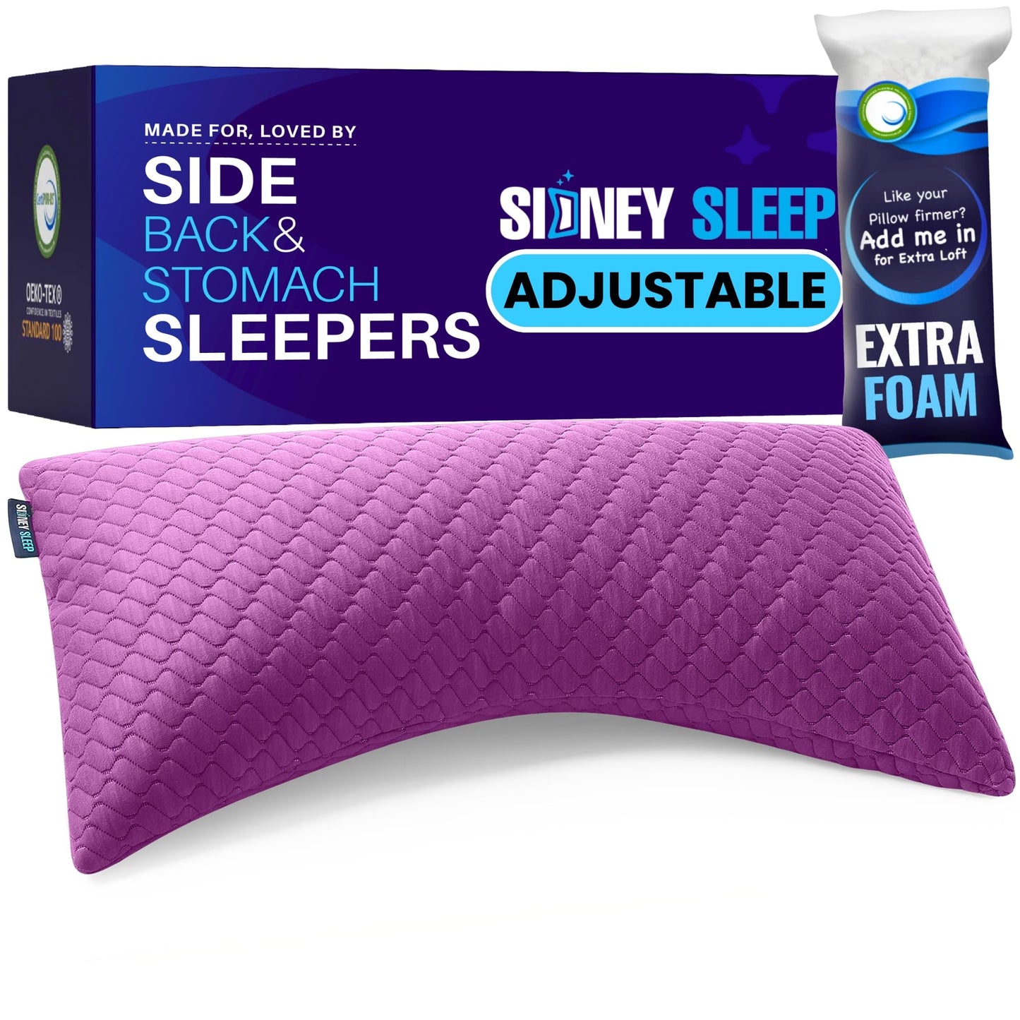 Sidney Sleep Pillow for Side and Back Sleepers - Comfort for Neck and Shoulder Pain - Adjustable and Customizable Shredded Memory Foam Filling - King Size - Extra Foam Fill Included (Magenta, King)