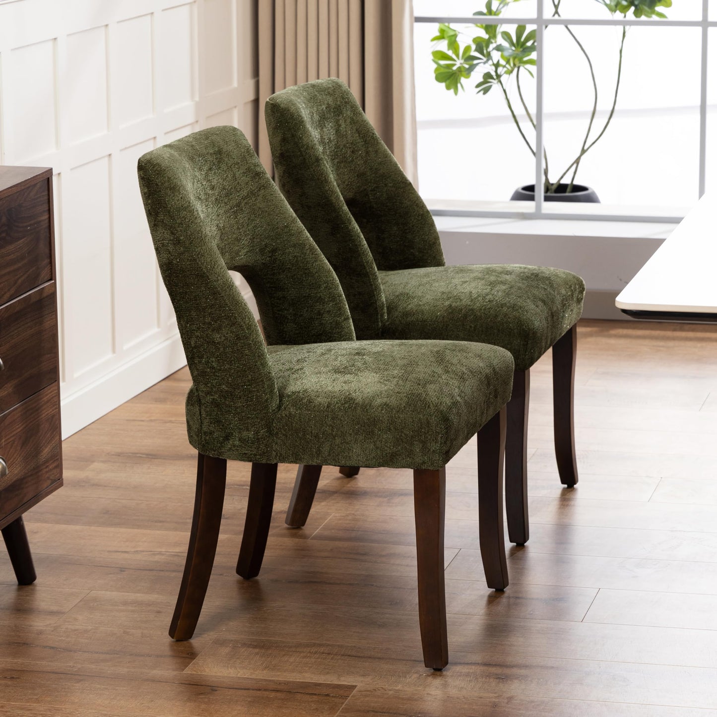 UVV Wooden Dining Chairs Set of 4, Modern Fabric Upholstered Kitchen and Dining Room Chairs, Farmhouse Dining Chair with Solid Wood Legs, Green