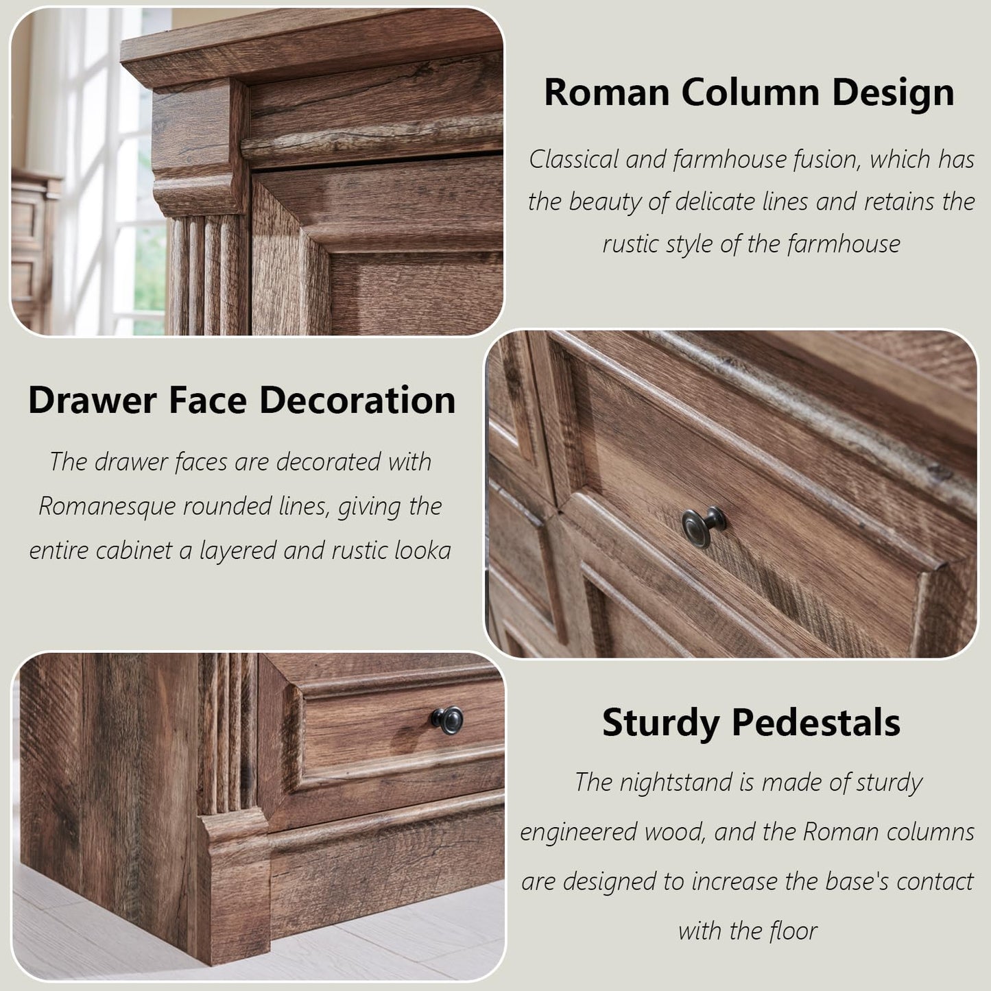 Aitjunz 8 Drawers Dresser for Bedroom, Farmhouse 61" Wide Dressers & Chests of Drawers w/Roman Column, Large Storage Dressers Organizer w/Two Different Drawer Sizes for Bedroom,Living Room,Light Brown