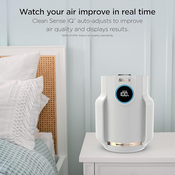 Shark NeverChange Air Purifier Compact Pro with Long-lasting HEPA Exceeding Filtration, Captures Pet Dander, Dust, Smoke, and Allergens, up to 250 sq. ft. for Bedroom, Home Office, Dorm, HP072PK