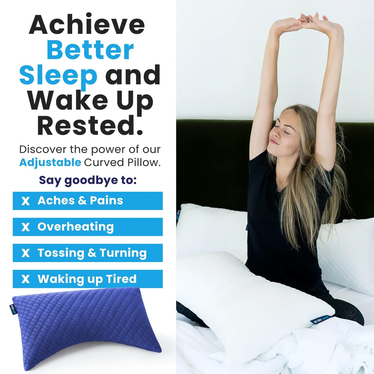 Sidney Sleep Pillow for Side and Back Sleepers - Comfort for Neck and Shoulder Pain - Adjustable and Customizable Shredded Memory Foam Filling - King Size - Extra Foam Fill Included (Blue, King)