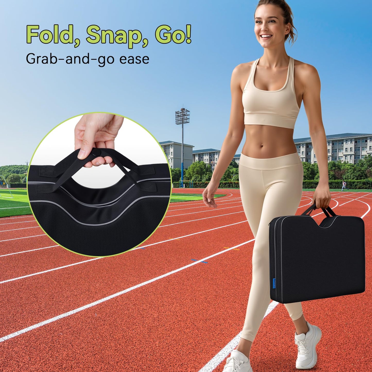 Relispo 3-in-1 Stadium Seat Cushion, Premium Memory Foam & High-Density Foam Bleacher Cushion, Anti-Slip Waterproof Portable Stadium Cushion for Bleachers, Sports Events, Camping (2 Packs)
