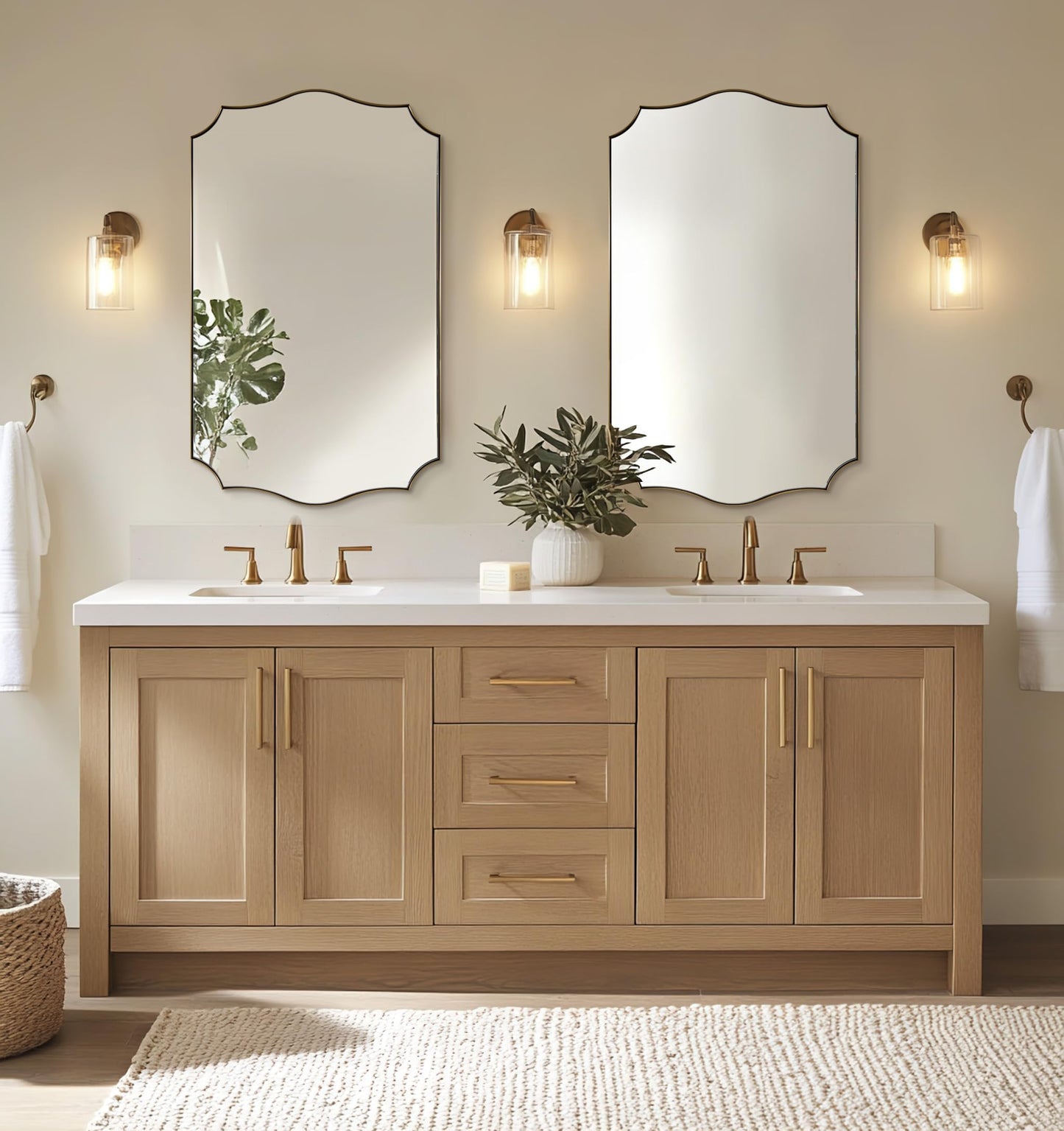 ANDY STAR 24x40 Inch Gold Mirror, Brushed Gold Bathroom Mirror, Antique Brass Rectangle Mirror, Large Wall Mirror Decorative for Bedroom, Living Room, Entryway, Wave Inspired Style
