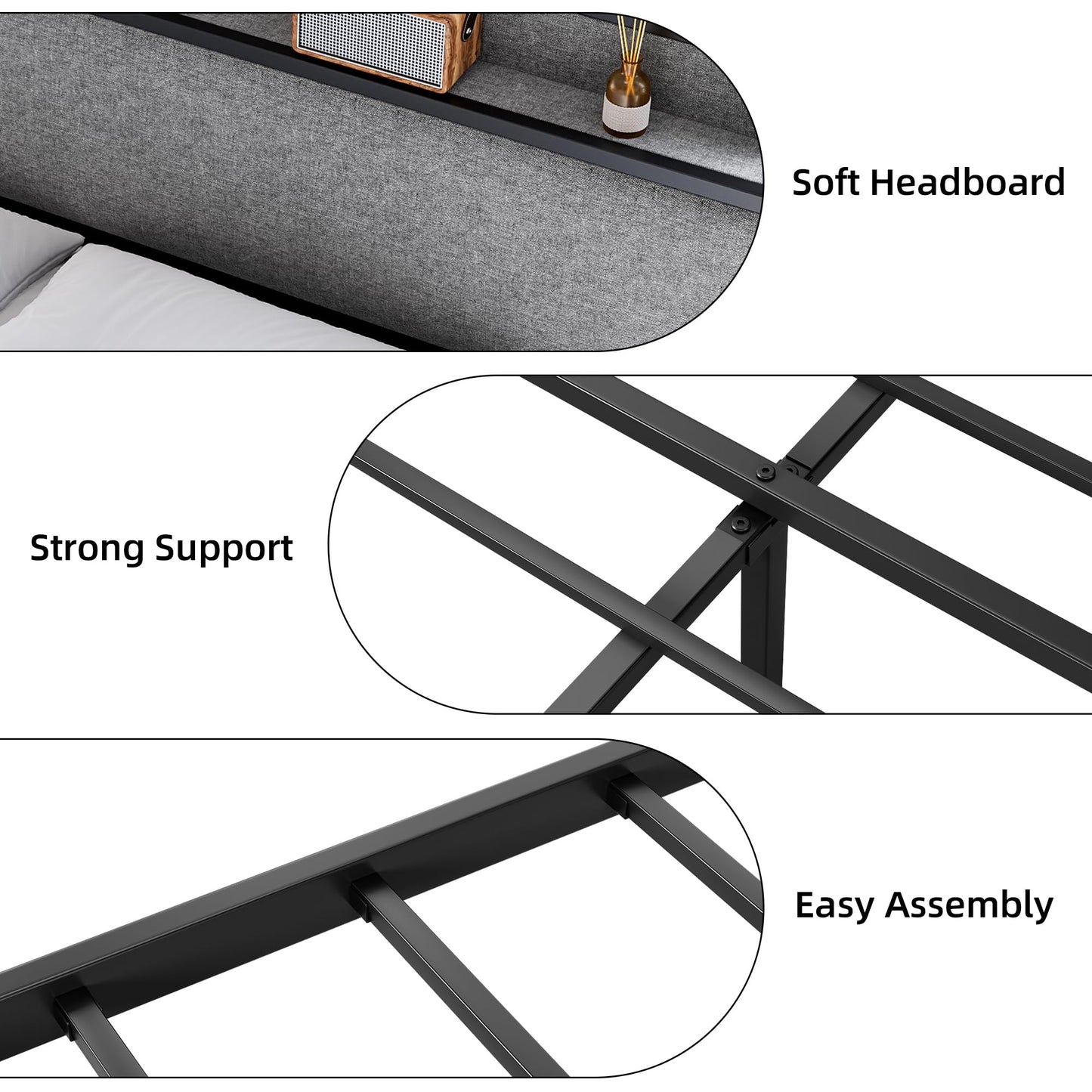 GarveeHome King Size Bed Frame with 2 Storage Drawers and USB Ports, Modern Platform Bed with Upholstered Shelf Headboard, Sturdy, Noise Free, No Box Spring Needed, Gray